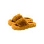 Papuci de casa dama, Quasar & Co.®, Model Fluffy, talpa groasa 2,8 cm, blana artificiala, marimea 40, galben mustar fotografia produsului