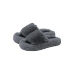 Papuci de casa dama, Quasar & Co.®, Model Fluffy, talpa groasa 2,8 cm, blana artificiala, marimea 41, gri inchis fotografia produsului