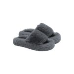 Papuci de casa dama, Quasar & Co.®, Model Fluffy, talpa groasa 2,8 cm, blana artificiala, marimea 41, gri inchis fotografia produsului View 2 S