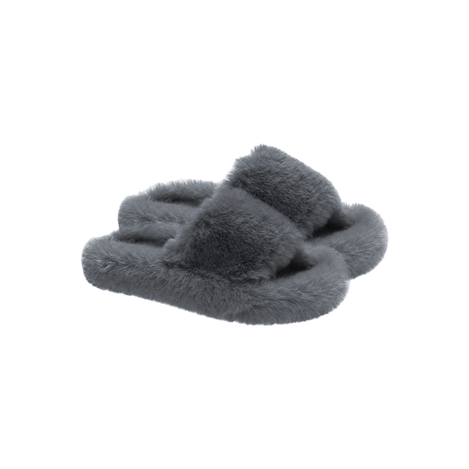 Papuci de casa dama, Quasar & Co.®, Model Fluffy, talpa groasa 2,8 cm, blana artificiala, marimea 41, gri inchis fotografia produsului View 2 L