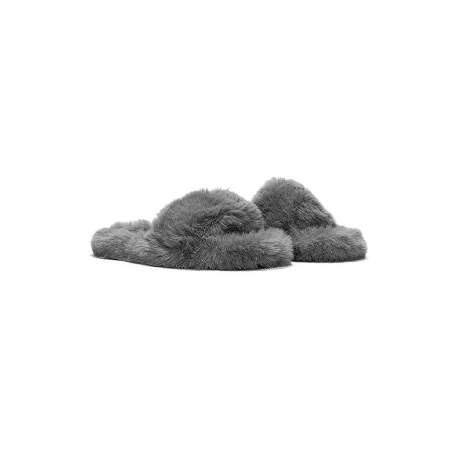 Papuci de casa dama, Quasar & Co.®, Model Fluffy, talpa groasa 2,8 cm, blana artificiala, marimea 41, gri inchis fotografia produsului View 4 L