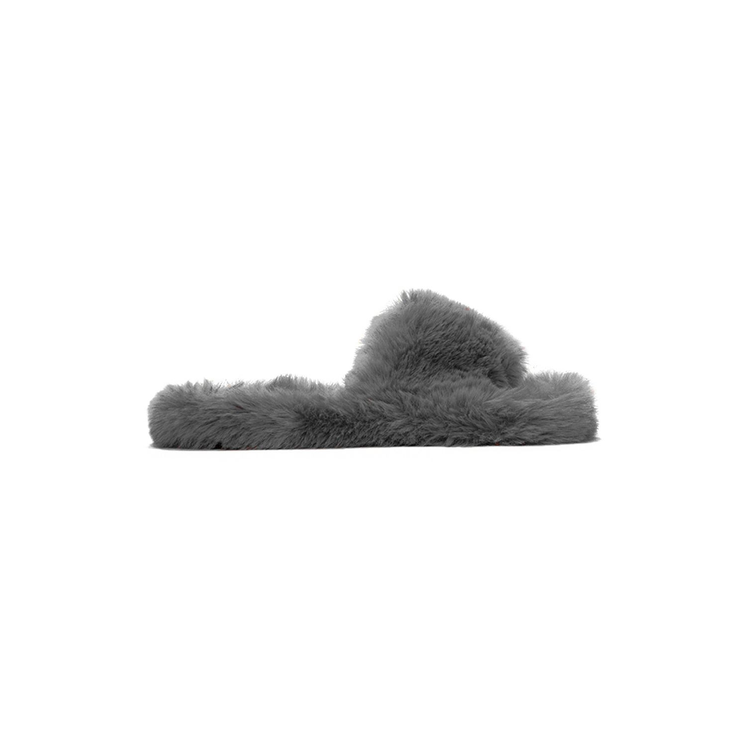 Papuci de casa dama, Quasar & Co.®, Model Fluffy, talpa groasa 2,8 cm, blana artificiala, marimea 41, gri inchis fotografia produsului View 3 L