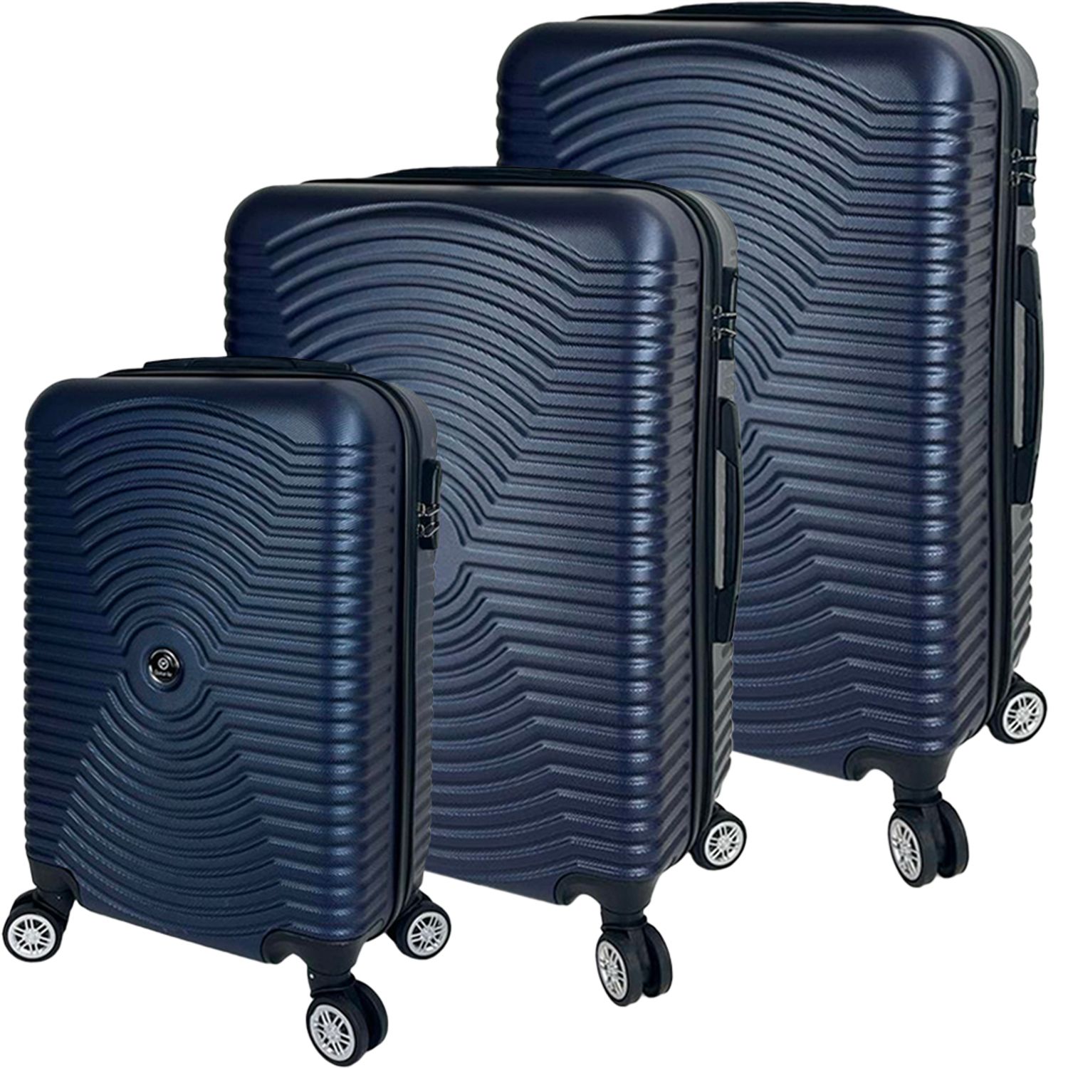 Set 3 trolere, Quasar & Co.&reg;, Model Air Circle, ABS, bleumarin, Mic/Mediu/Mare fotografia produsului