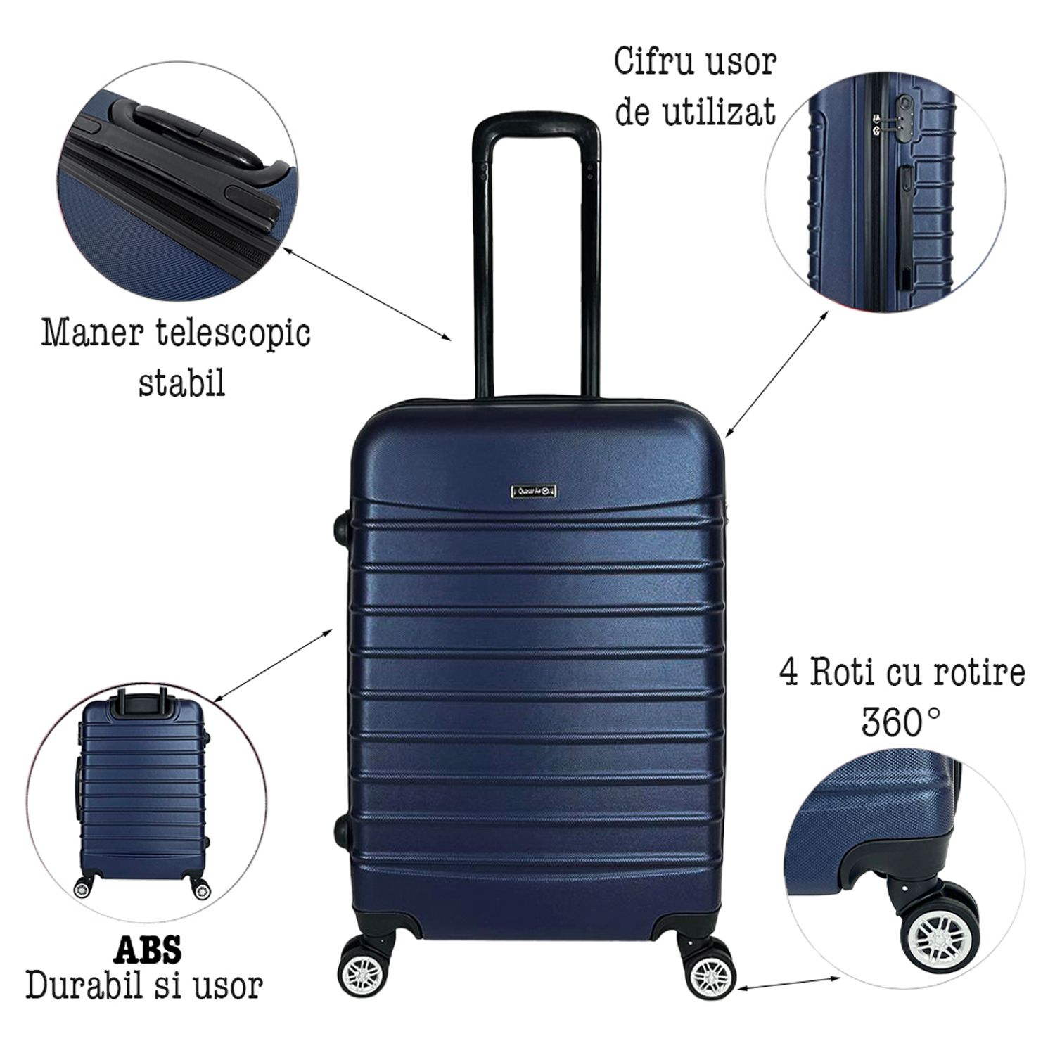 Set 3 trolere, Quasar & Co.&reg;, Model Compatible Air, ABS, bleumarin, Mic/Mediu/Mare fotografia produsului View 11 L