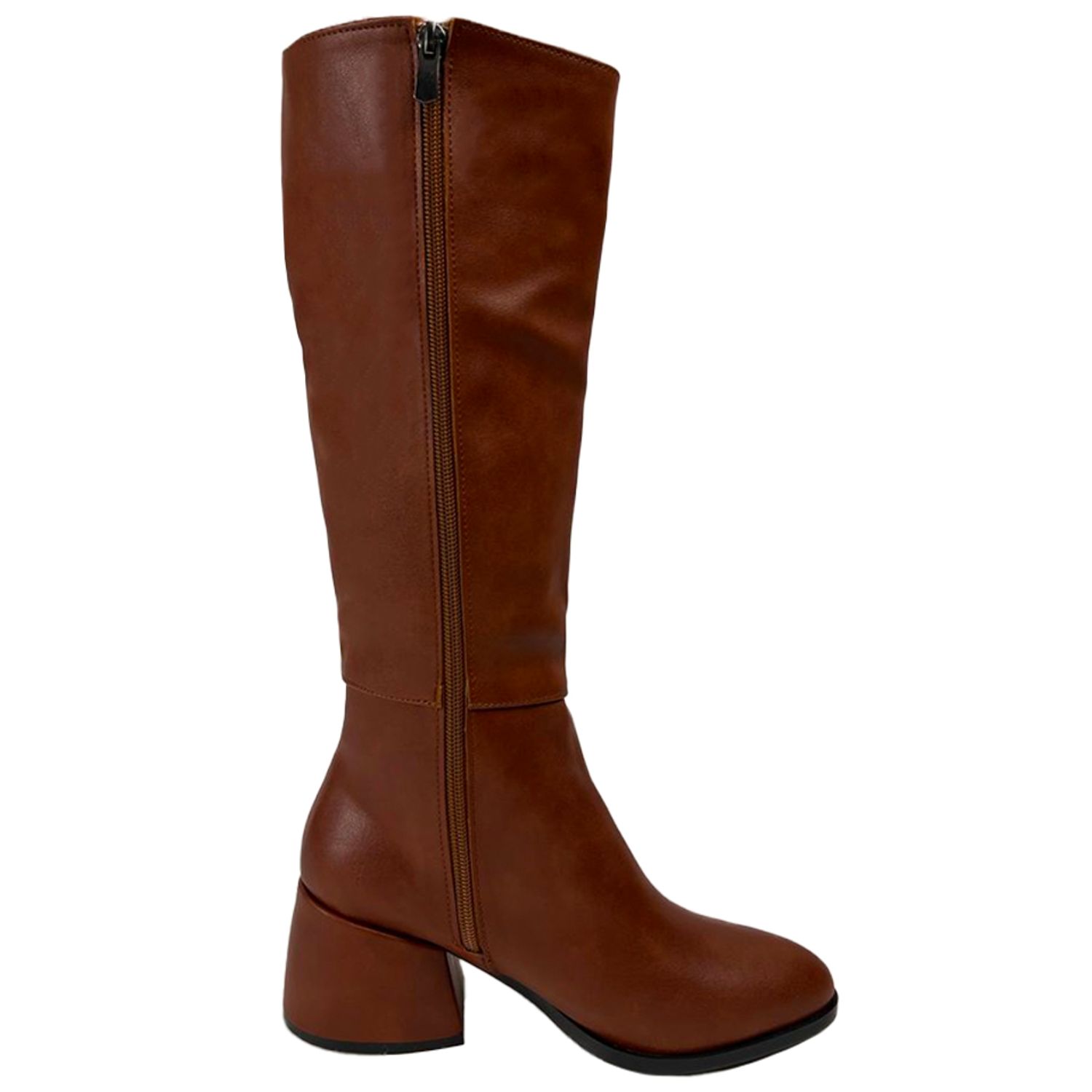 Cizme dama, YDA Collezione, model Oana, varf rotund, cu fermoar, piele ecologica, 42 cm inaltime, toc 6,5 cm, marimea 38, maro fotografia produsului View 2 L