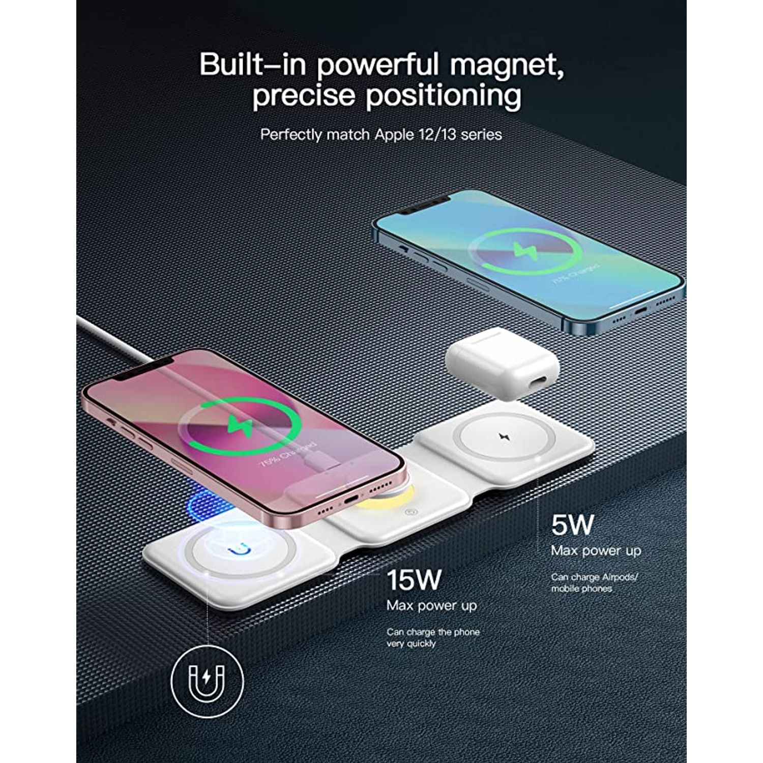 Incarcator wireless magnetic pliabil 3in1, GE-22 fotografia produsului View 6 L