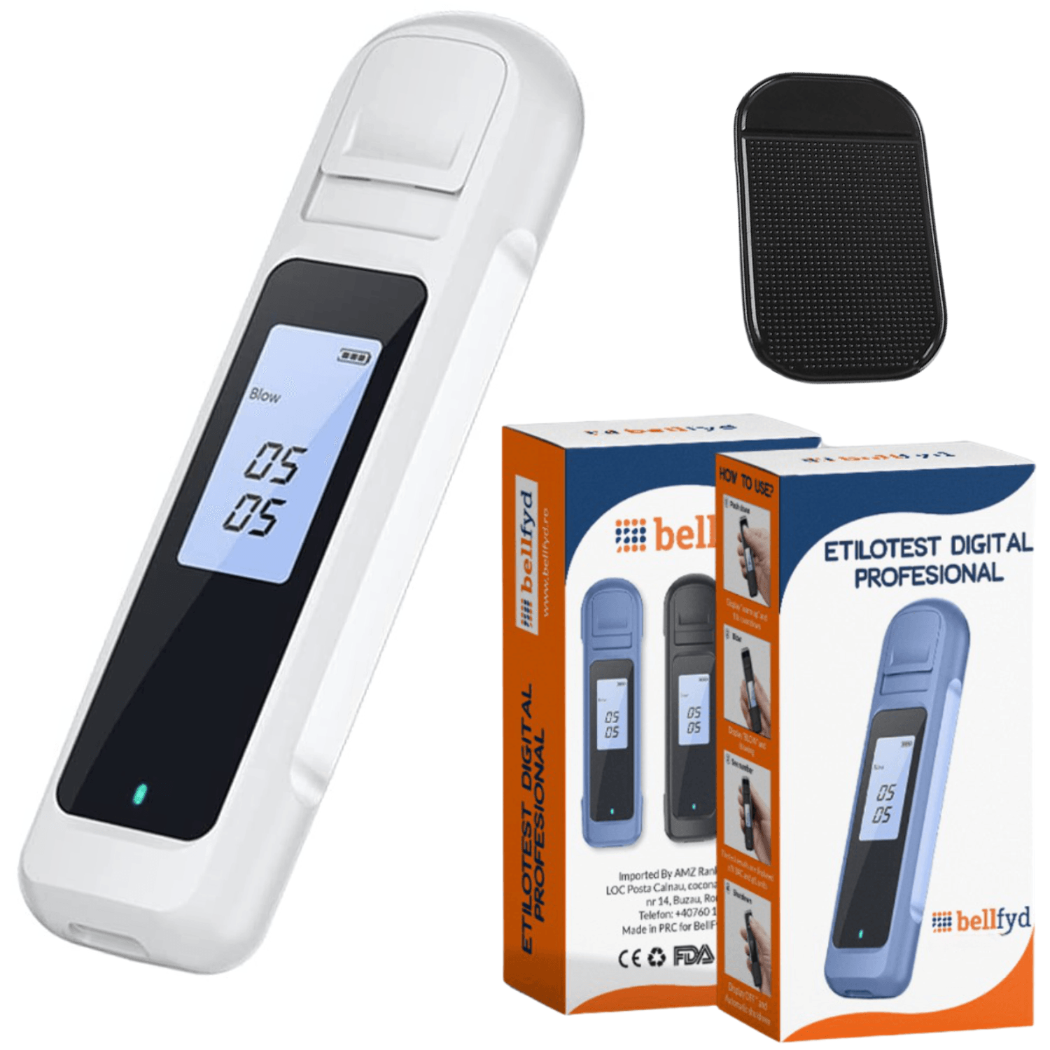 Etilotest Digital Profesional BellFyd&reg;, Alcool Tester de Inalta Precizie, cu Indicator Luminos de Alarma, Alb fotografia produsului