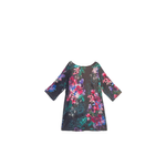 Rochie dama, Monsoon, Eleganta, Midi, Imprimeu floral tropical, Maneci trei sferturi, Matase naturala, Marime 46 EU, Negru, Ciclam fotografia produsului