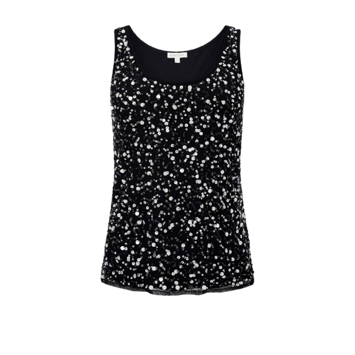 Bluza dama, Monsoon, Top elegant, Pentru seara sau ocazii, Broderie cu paiete, Marime L INTL, Argintiu, Negru fotografia produsului View 5 L