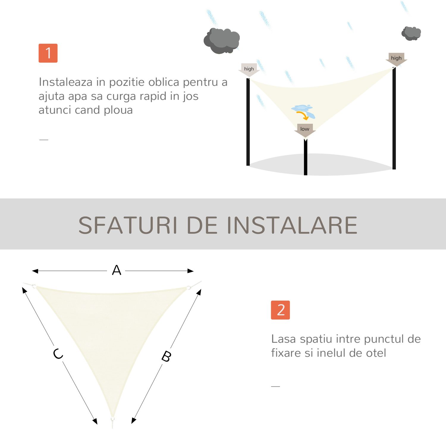 Outsunny Cort Parasolar Triunghiular, Alb Crem, 4x4x4m fotografia produsului View 3 L