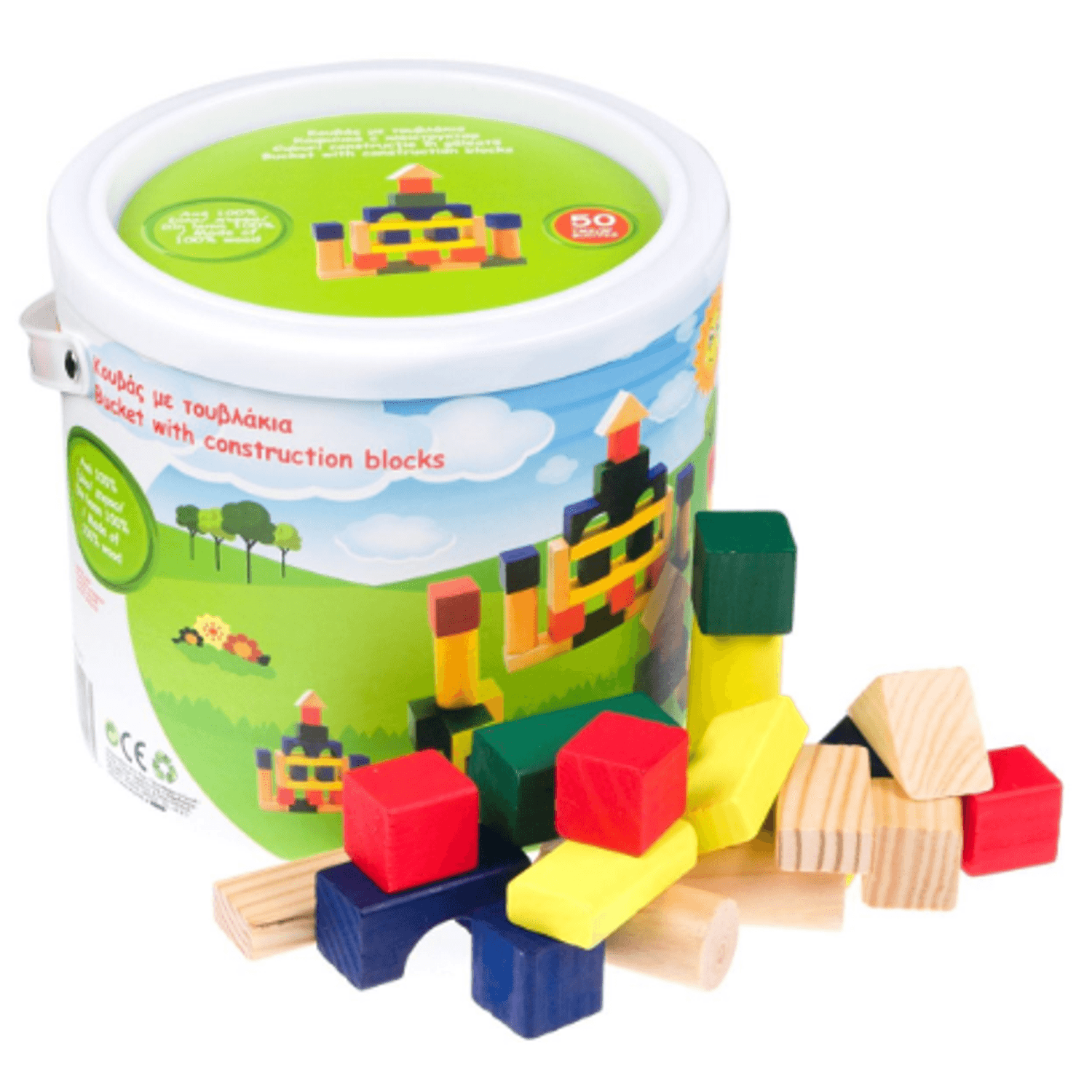 Cuburi colorate din lemn pentru constructii, 50 piese,SMARTIC&reg;, multicolor fotografia produsului View 4 L