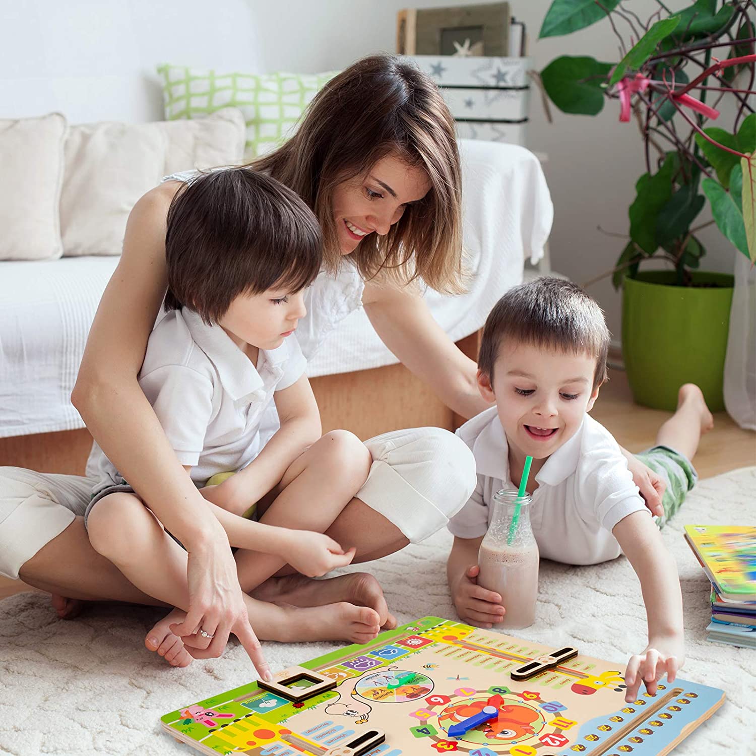 Tablita din lemn &ldquo;Calendarul naturii&rdquo;, 5 activitati, Design Girafa, Limba Romana si Engleza, 30x30 cm, Smartic&reg;, multicolor fotografia produsului View 5 L