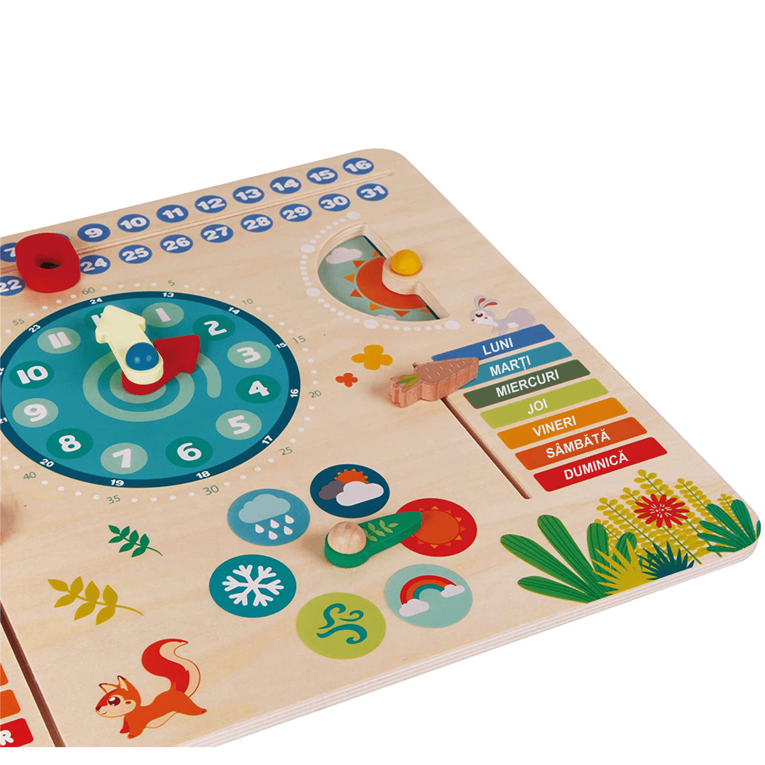 Tablita din lemn &ldquo;Calendarul naturii&rdquo;, 6 activitati, Design Bufnita, Limba Romana, 30x30 cm, Smartic&reg;, multicolor fotografia produsului View 3 L
