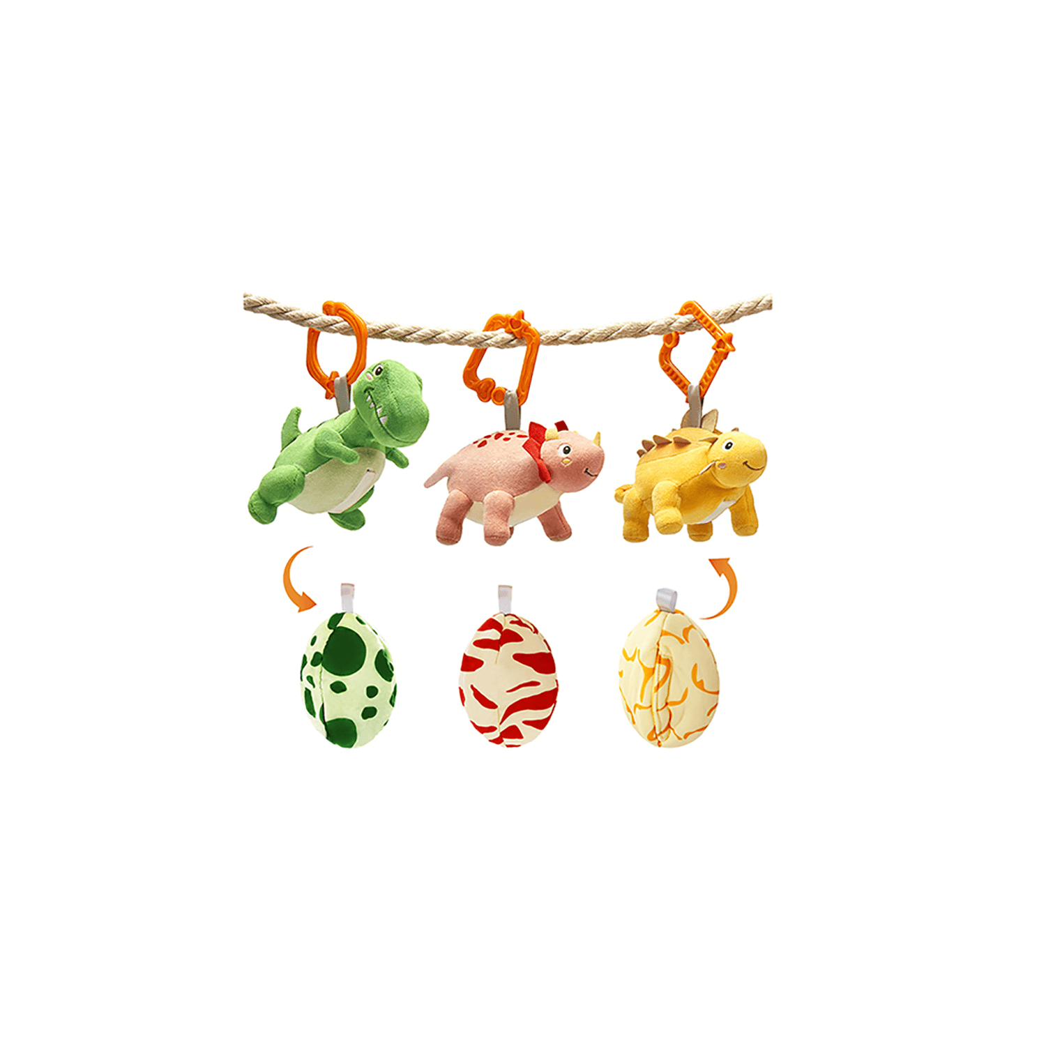 Set 3 jucarii agatatoare din plus, pentru bebelusi, Dinozauri, +0 luni, Tumama&reg;, multicolor fotografia produsului View 6 L