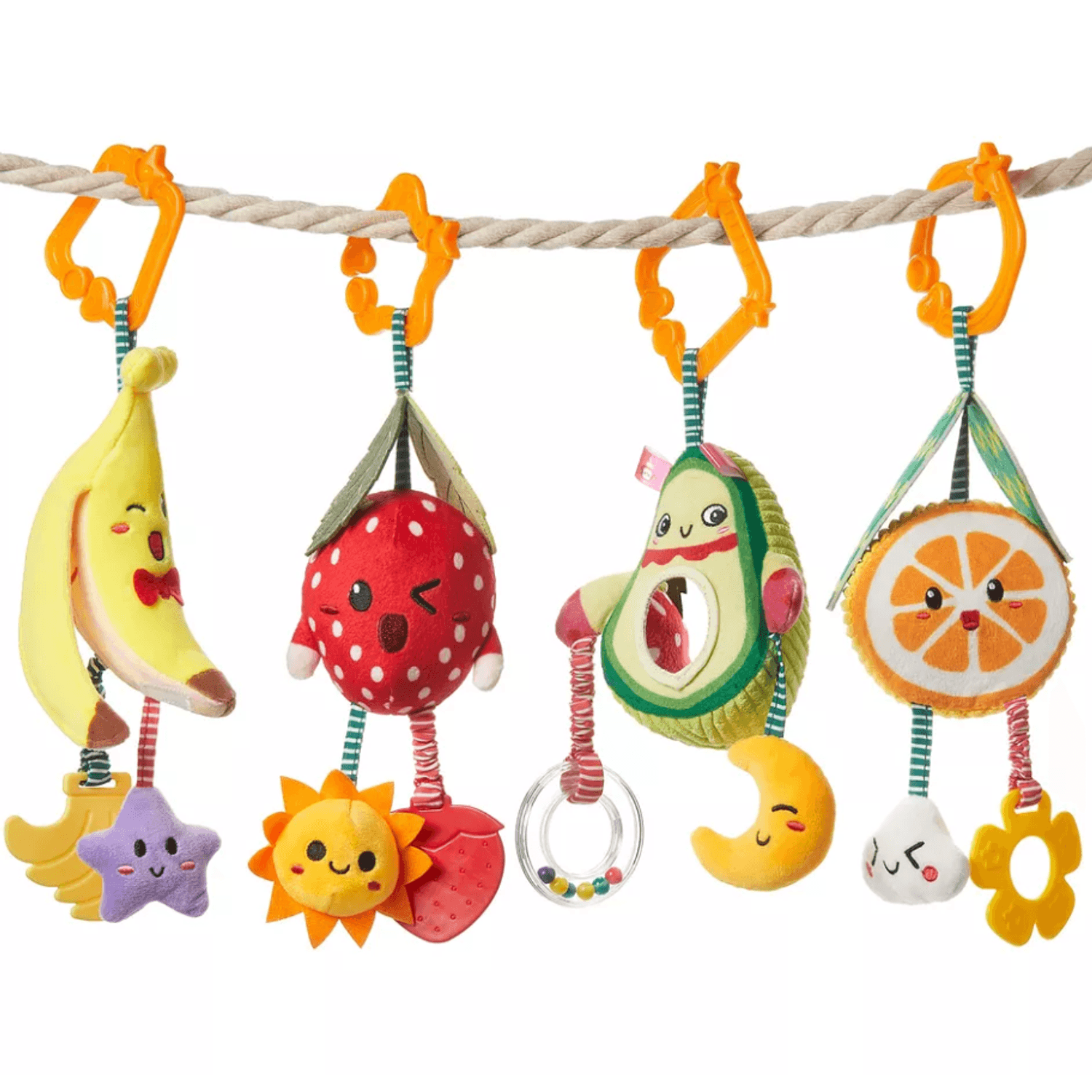 Set 4 jucarii din plus pentru bebelusi si copii, agatatoare, model fructe, Tumama®, multicolor fotografia produsului