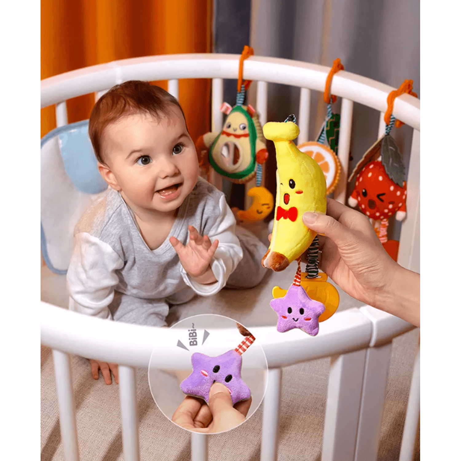 Set 4 jucarii din plus pentru bebelusi si copii, agatatoare, model fructe, Tumama®, multicolor fotografia produsului View 2 L