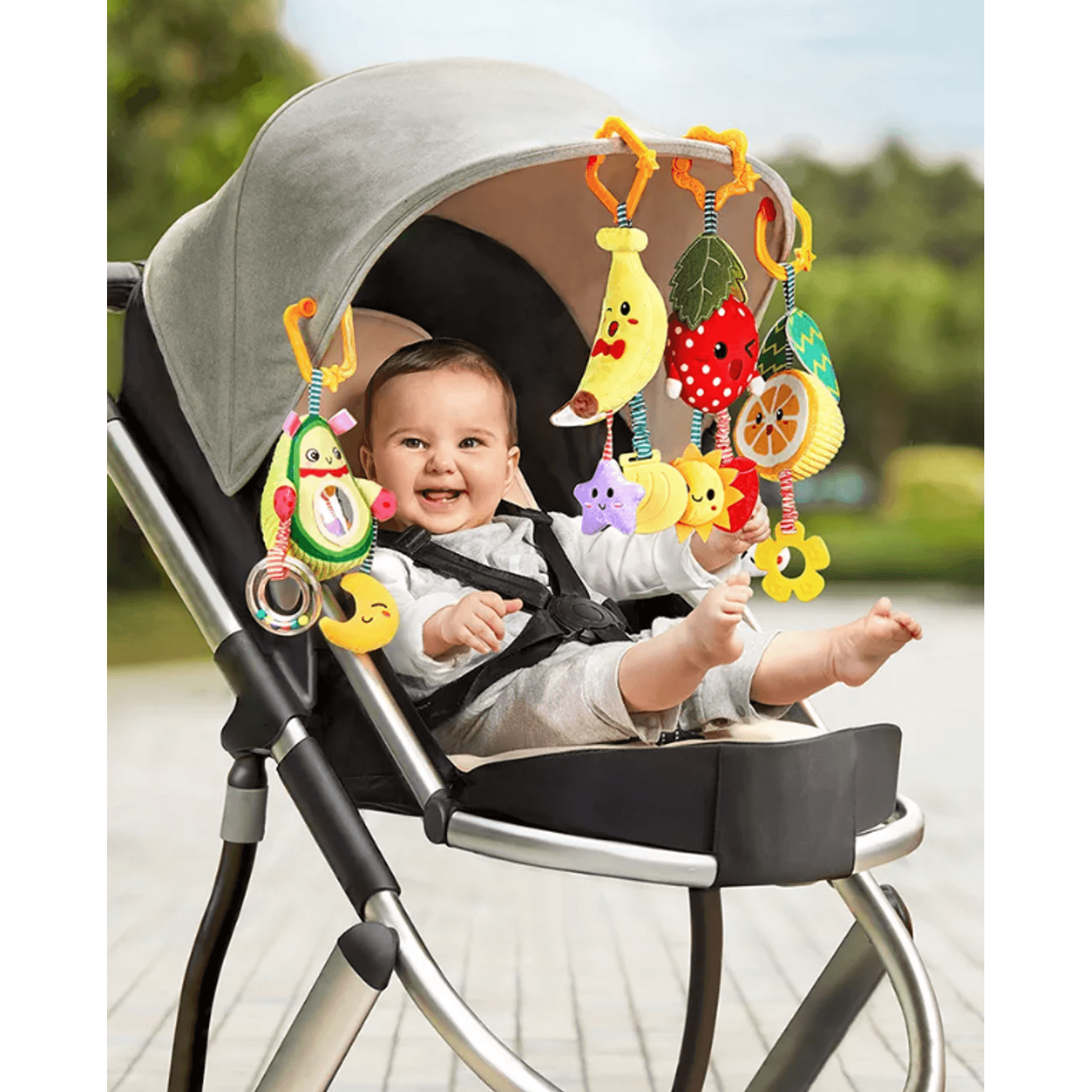 Set 4 jucarii din plus pentru bebelusi si copii, agatatoare, model fructe, Tumama®, multicolor fotografia produsului View 3 L