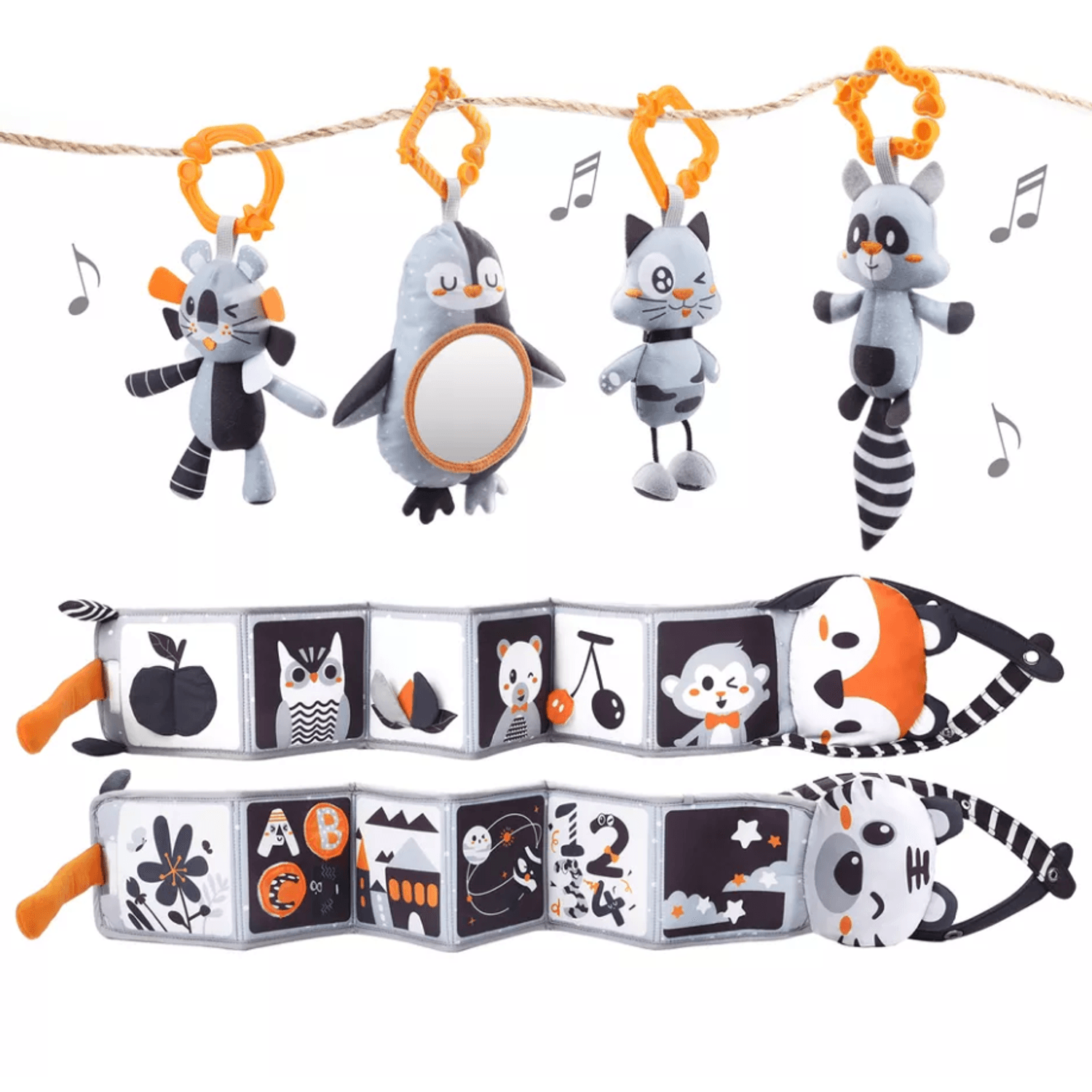 Set jucarii intercative pentru bebelusi si copii Tumama&reg;, 4 jucarii agatatoare si carte cu fete duble, oglinda - 6970164870471 fotografia produsului View 3 L