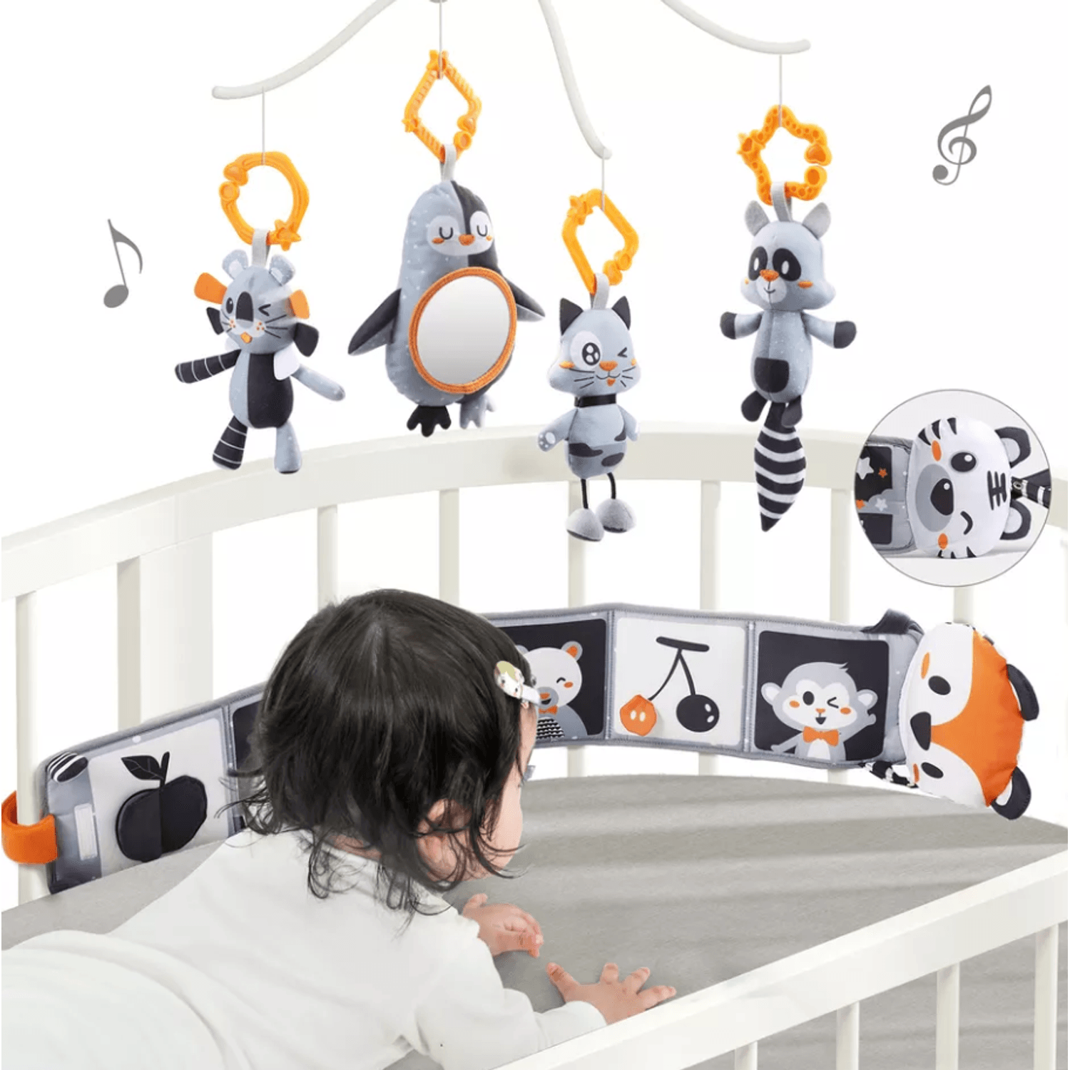 Set jucarii intercative pentru bebelusi si copii Tumama&reg;, 4 jucarii agatatoare si carte cu fete duble, oglinda - 6970164870471 fotografia produsului View 2 L