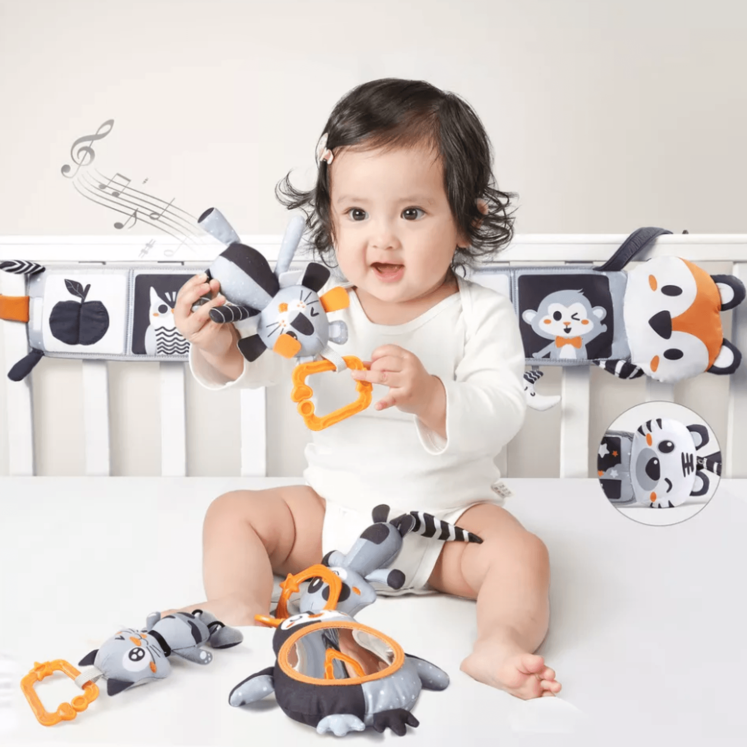 Set jucarii intercative pentru bebelusi si copii Tumama&reg;, 4 jucarii agatatoare si carte cu fete duble, oglinda - 6970164870471 fotografia produsului View 5 L