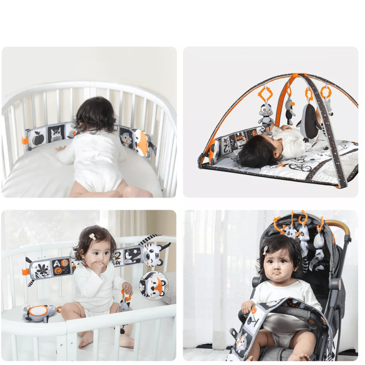 Set jucarii intercative pentru bebelusi si copii Tumama&reg;, 4 jucarii agatatoare si carte cu fete duble, oglinda - 6970164870471 fotografia produsului View 6 L