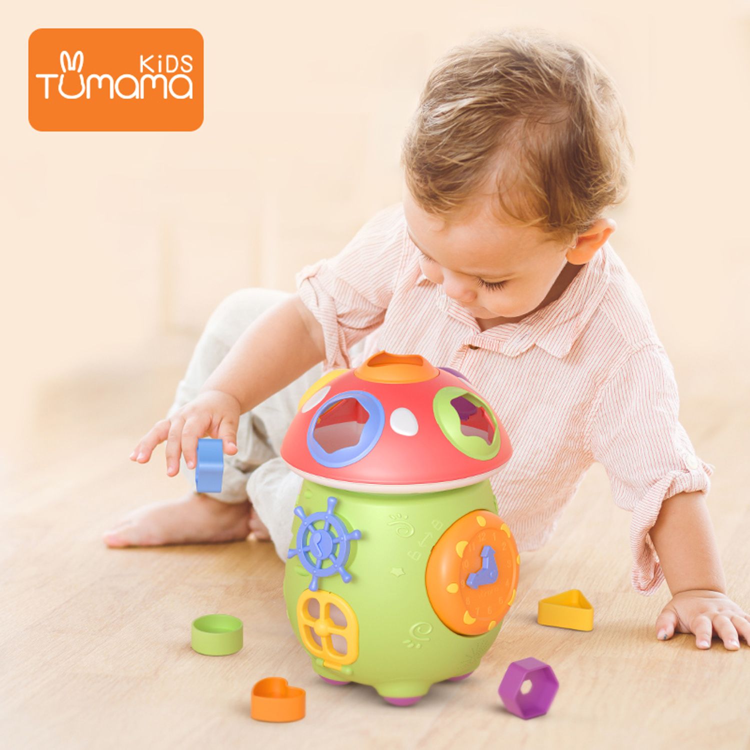 Jucarie muzicala interactiva cu sortare de forme Ciupercuta Magica Tumama®, design amuzant si colorat, varsta +18 luni, verde fotografia produsului View 4 L