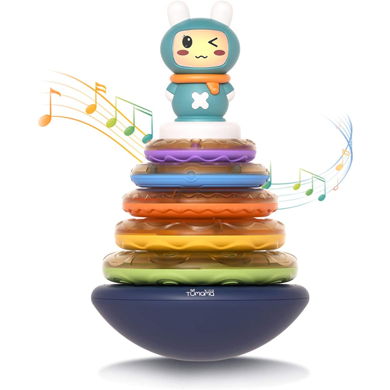 Jucarie muzicala interactiva zornaitoare 3 in 1, tip piramida, 5 cercuri multicolore, design Iepuras, Tumama&reg;, multicolor fotografia produsului View 6 L