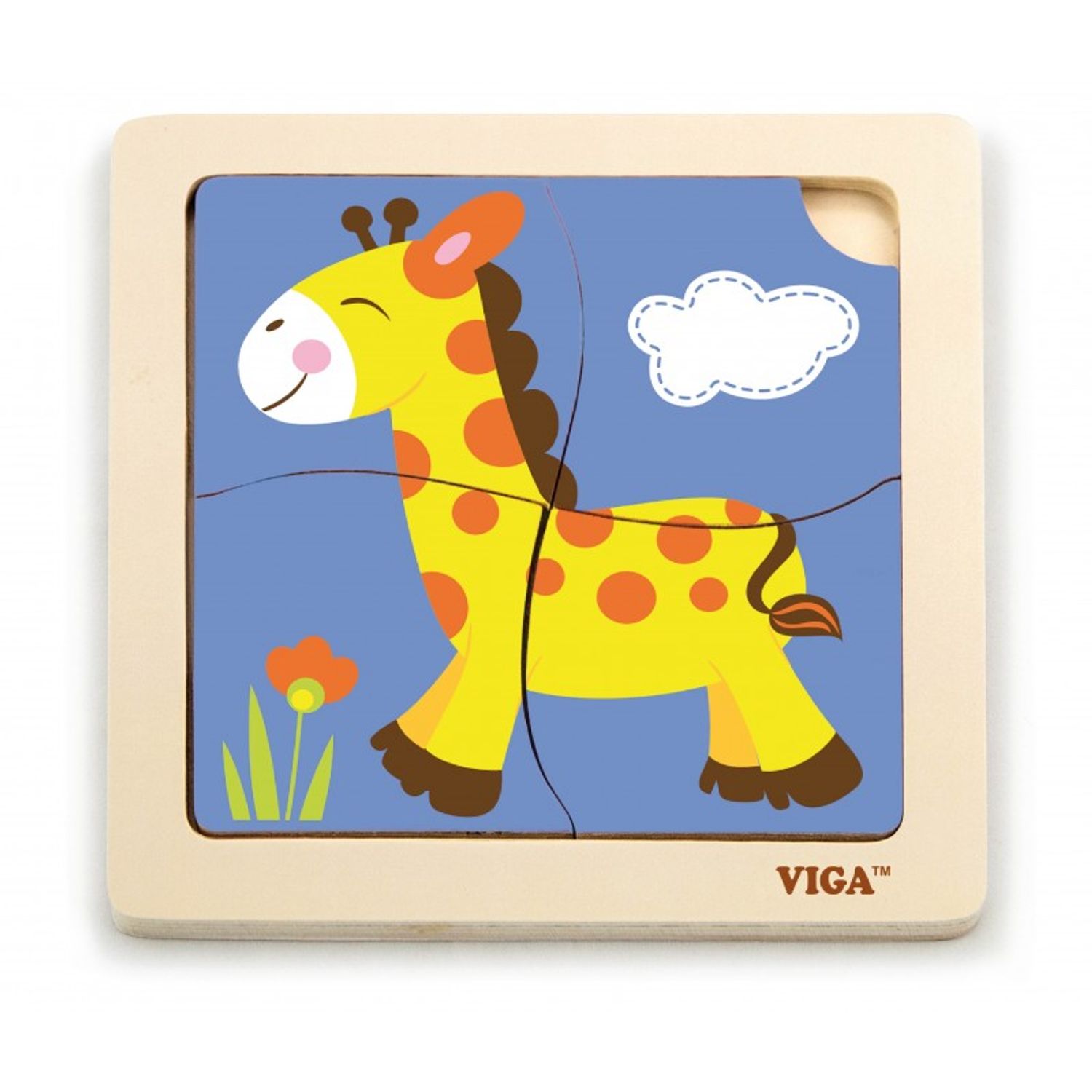 Puzzle din lemn din 4 piese mari - girafa fotografia produsului