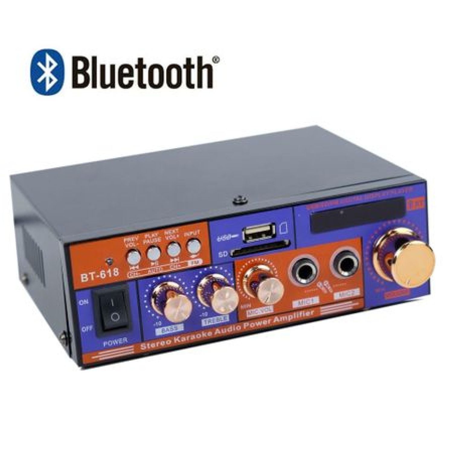 Amplificator digital, tip Statie, 2x20 W, Bluetooth, telecomanda, intrari USB, SD CARD, microfon fotografia produsului View 3 L