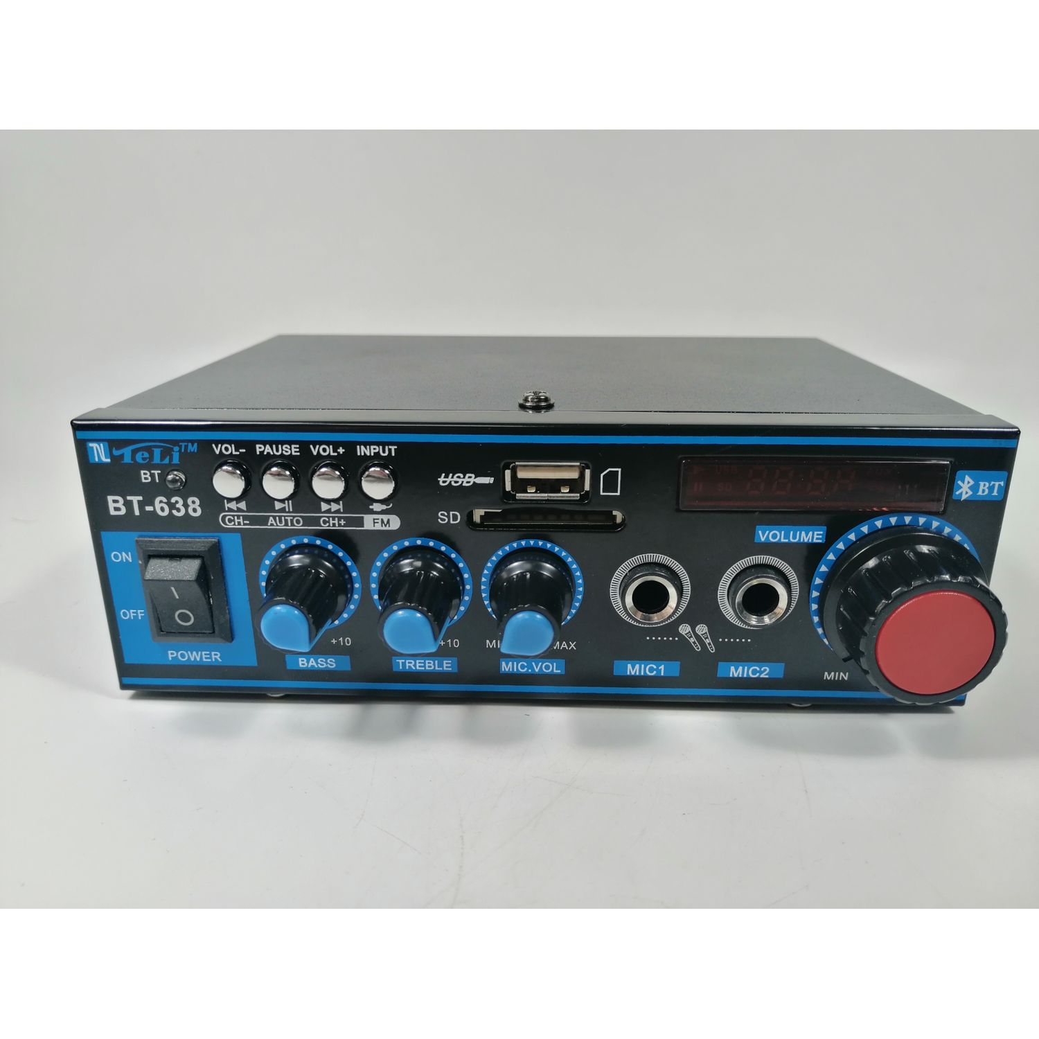 Amplificator bluetooth digital, tip Statie, 2 x 30 W, intrari USB-SD, doua intrari microfon fotografia produsului View 2 L