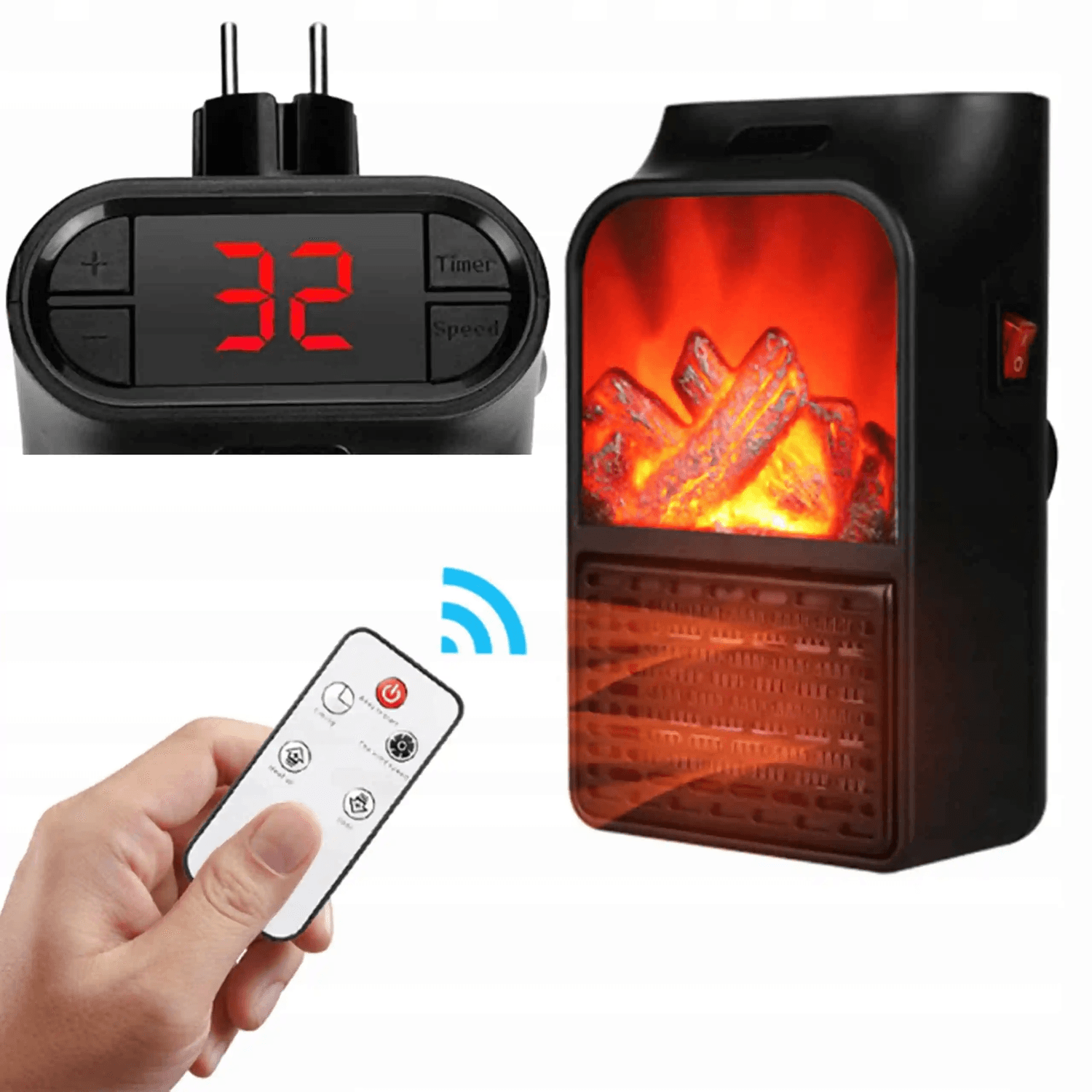 Mini radiator portabil IdeallStore&reg;, 900 W, telecomanda inclusa, negru fotografia produsului View 10 L