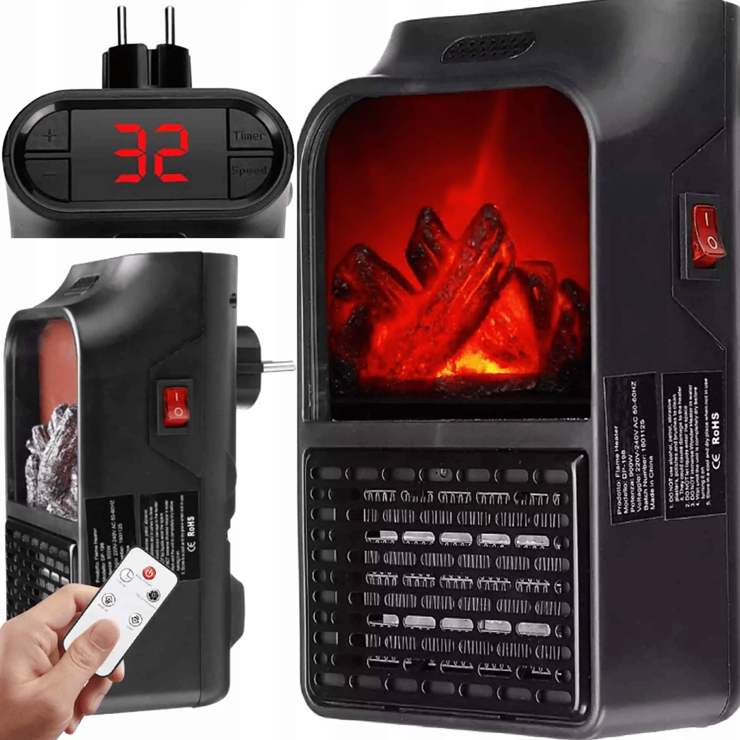 Mini radiator portabil IdeallStore&reg;, 900 W, telecomanda inclusa, negru fotografia produsului View 6 L
