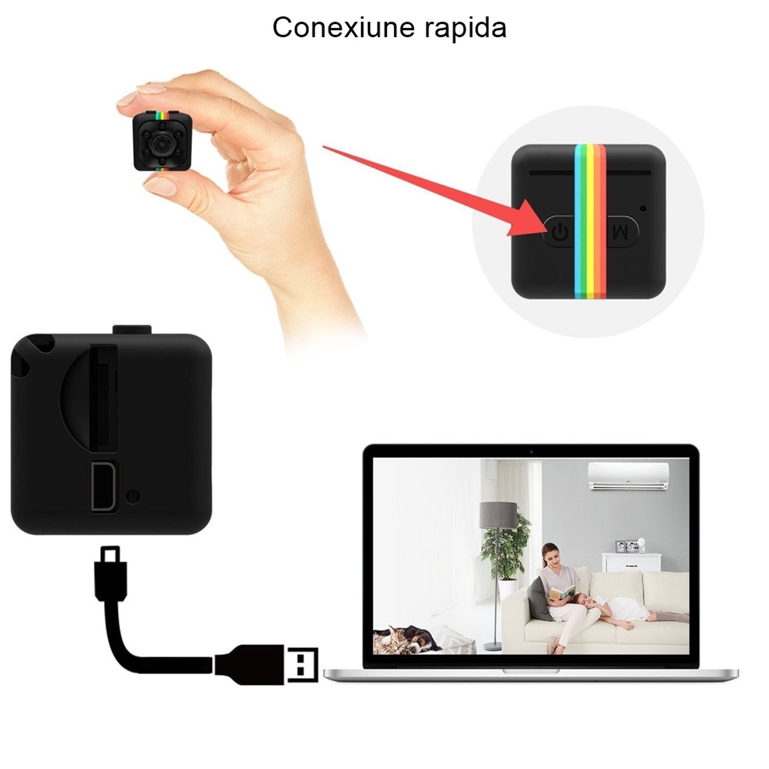 Mini-camera de supraveghere IdeallStore&reg;, Tiny Surveillance, Full HD, 30 fps, negru fotografia produsului View 5 L