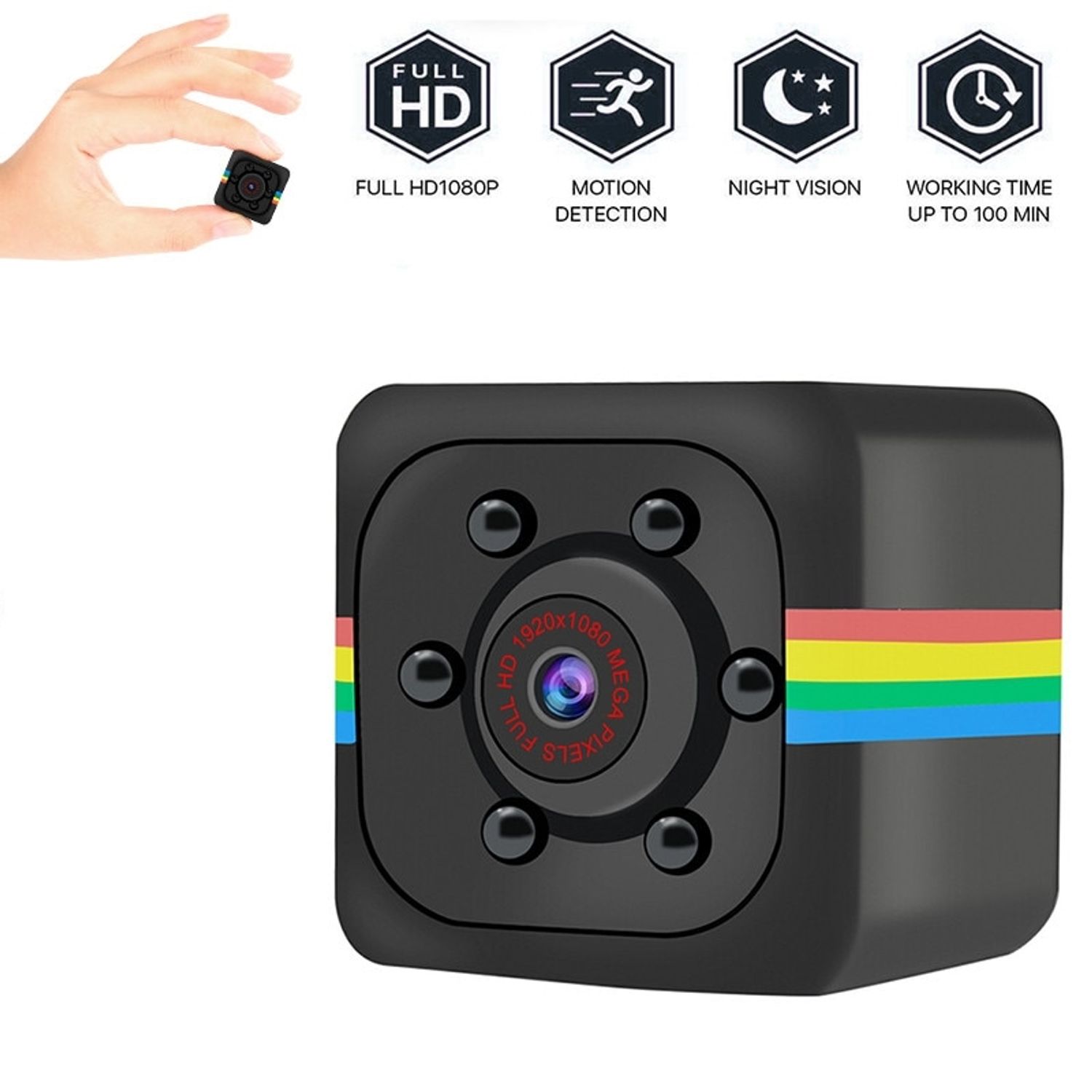 Mini-camera de supraveghere IdeallStore&reg;, Tiny Surveillance, Full HD, 30 fps, negru fotografia produsului View 8 L