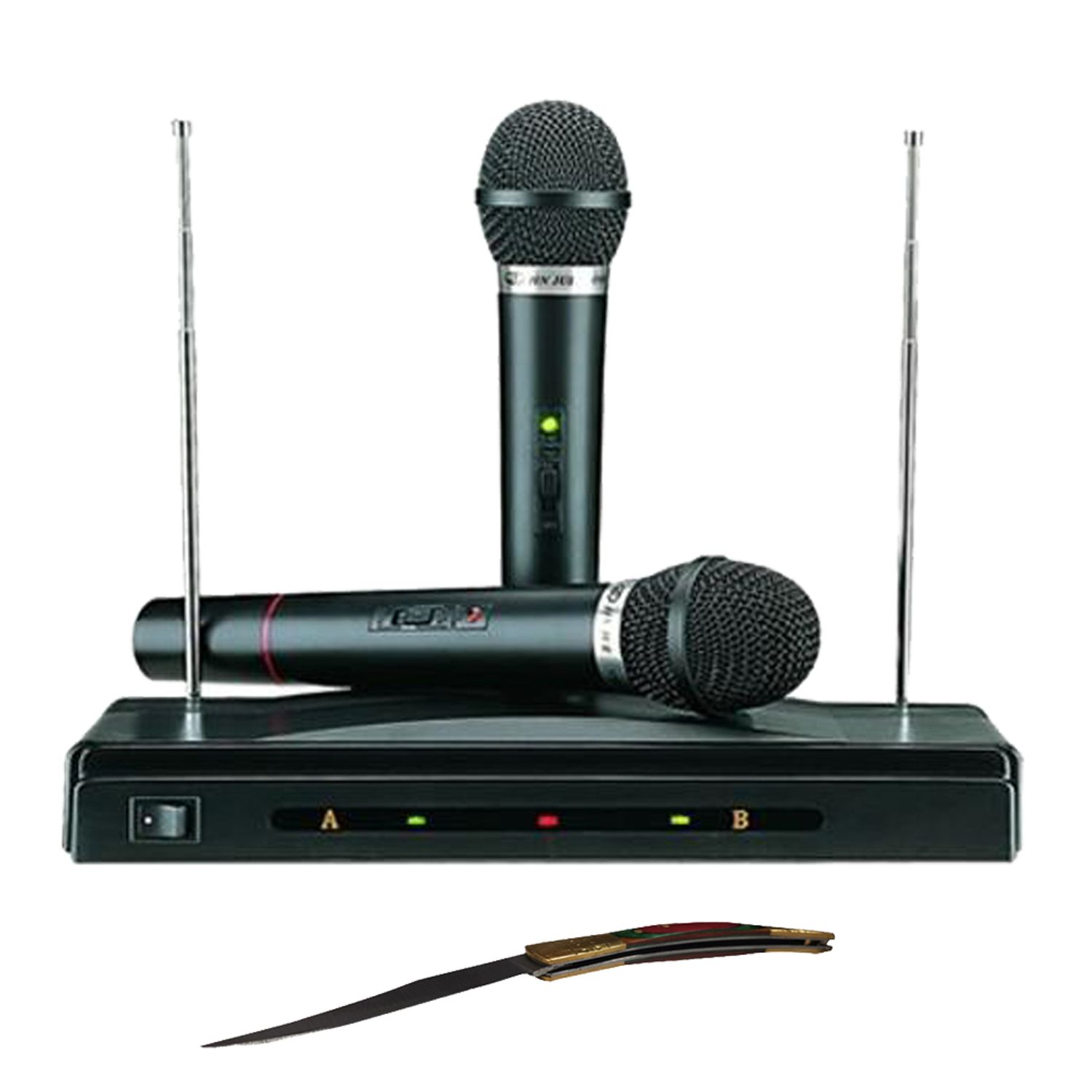 Set microfoane wireless si reciever C-05, cutit spaniol cadou fotografia produsului
