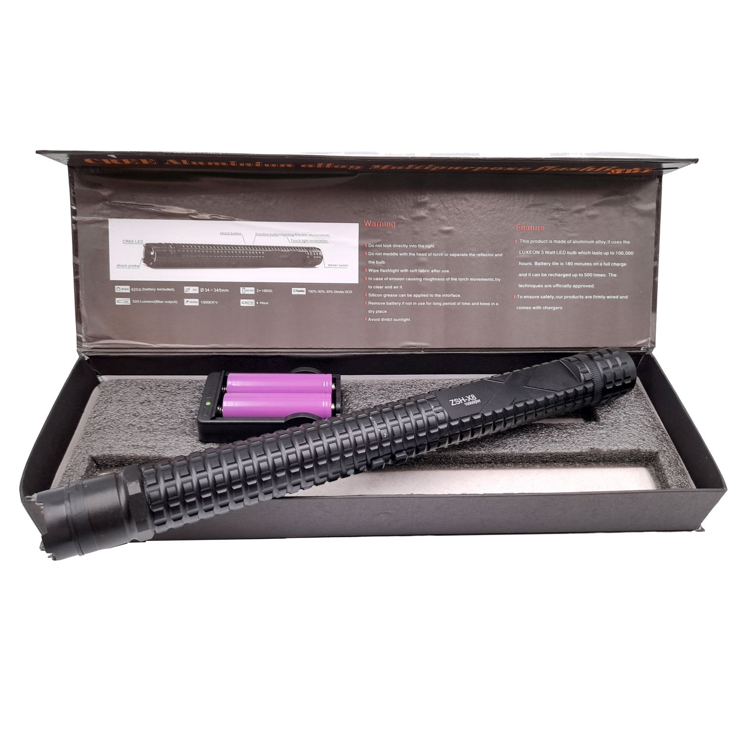 Baston electrosoc si lanterna IdeallStore&reg;, Rowdy X8, metalic, 35 cm, negru fotografia produsului View 2 L