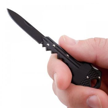 Briceag de buzunar tip cheie IdeallStore®, Key Blade, otel inoxidabil, 10 cm, negru