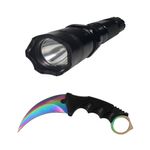 Lanterna cu electrosoc cu acumulator, LED, cutit karambit rainbow inclus fotografia produsului