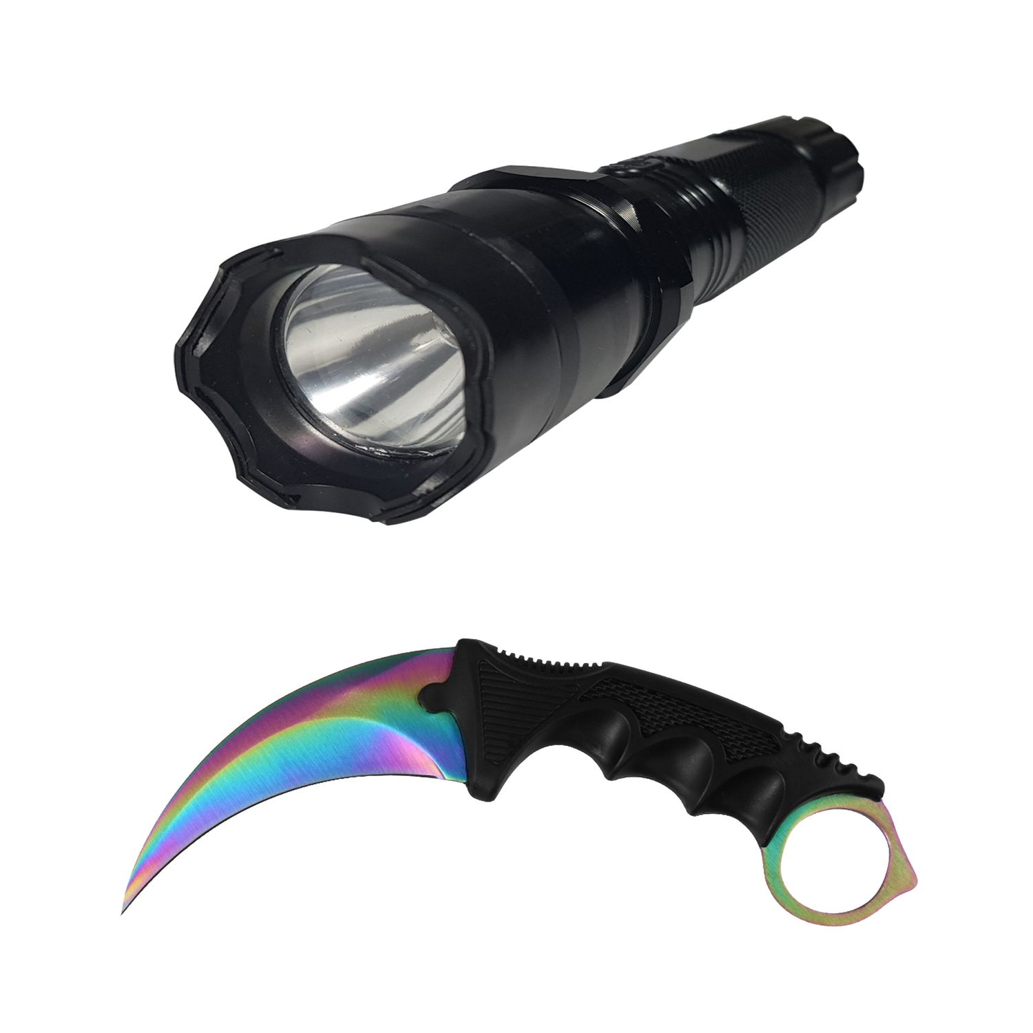 Lanterna cu electrosoc cu acumulator, LED, cutit karambit rainbow inclus fotografia produsului