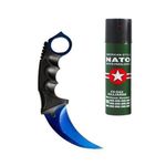 Set format din Karambit albastru, teaca din plastic BRT-023 si spray Nato paralizant 60 ml fotografia produsului