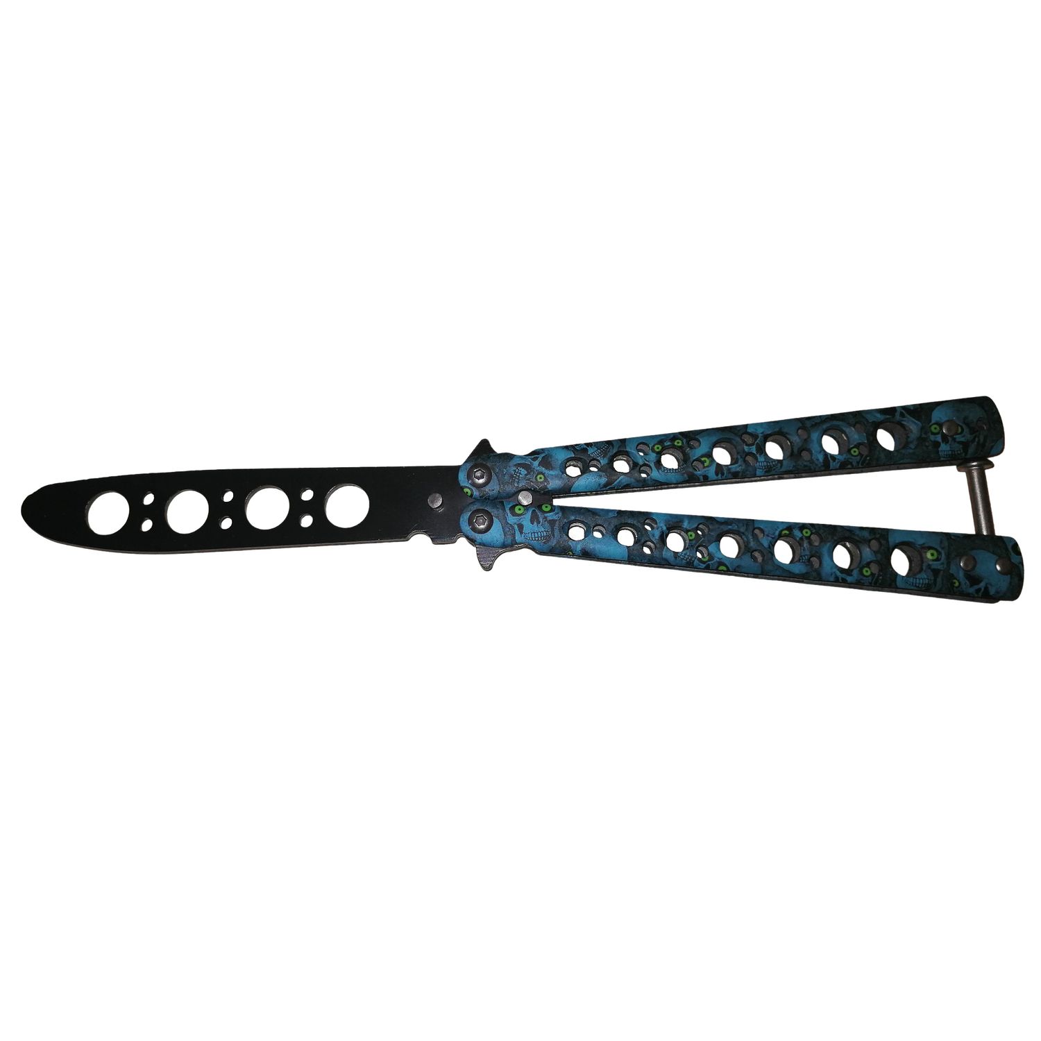 Cutit, Briceag fluture, Butterfly, Scared Skulls, pentru antrenament, 22 cm, albastru fotografia produsului
