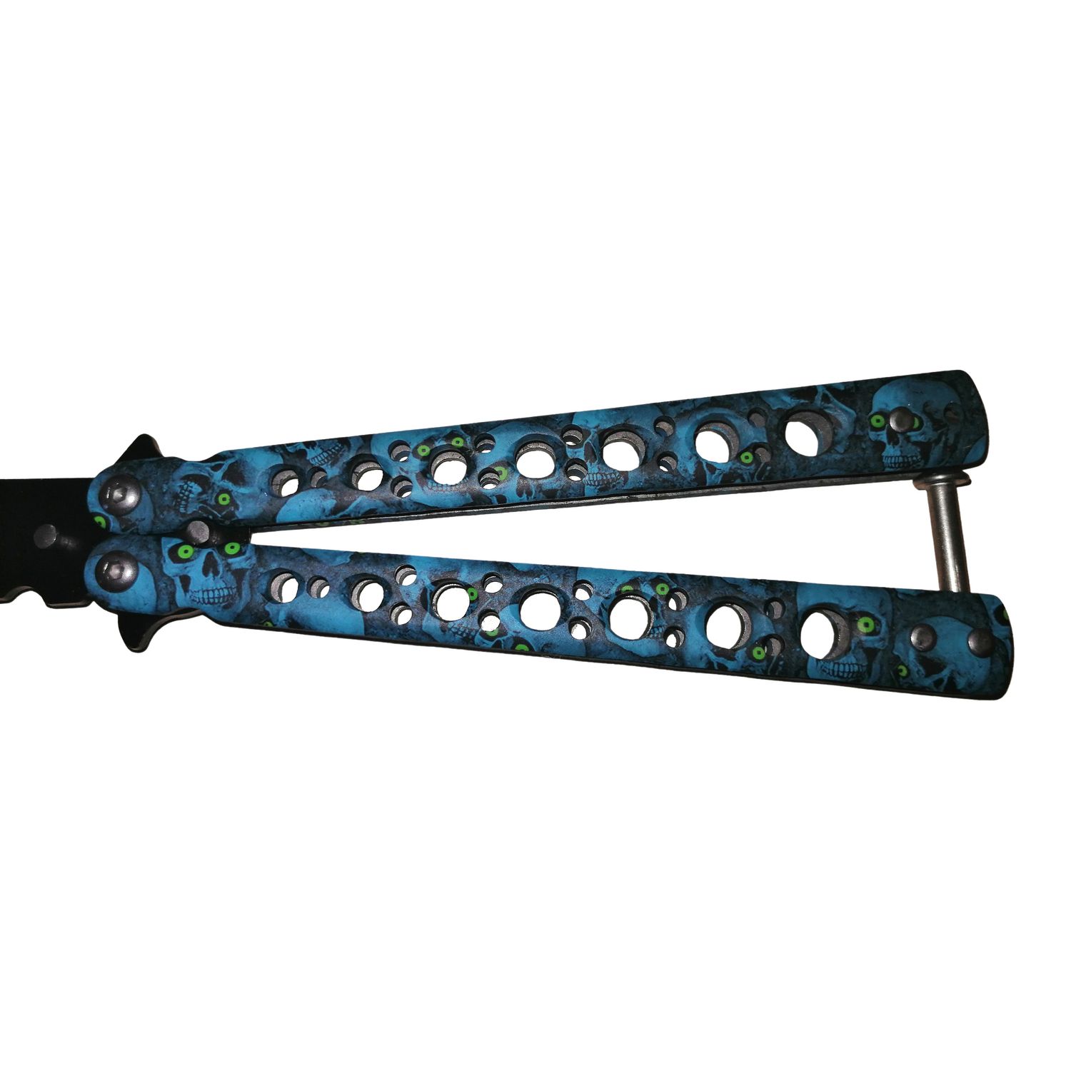 Cutit, Briceag fluture, Butterfly, Scared Skulls, pentru antrenament, 22 cm, albastru fotografia produsului View 3 L