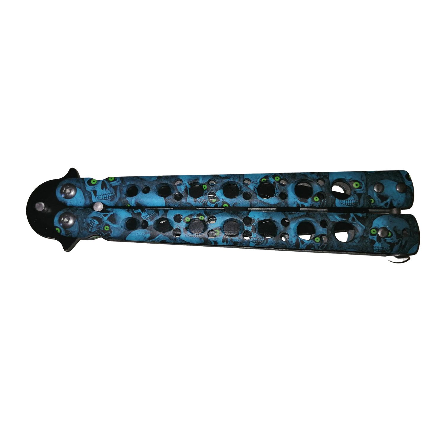 Cutit, Briceag fluture, Butterfly, Scared Skulls, pentru antrenament, 22 cm, albastru fotografia produsului View 5 L