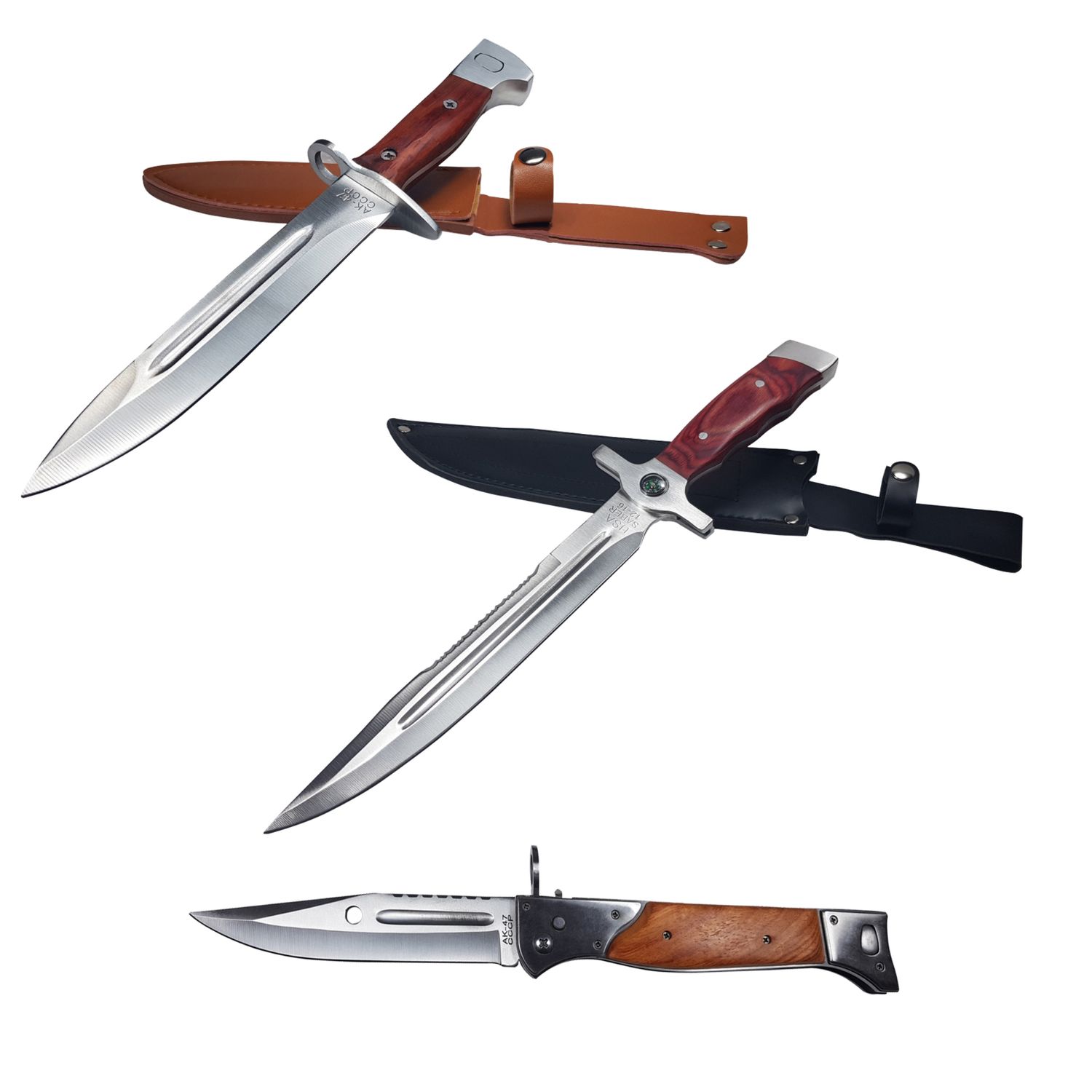 Set 2 cutite vanatoare, cadou briceag automatic AK-47 fotografia produsului