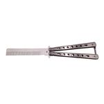 Briceag fluture de antrenament IdeallStore&reg;, tip pieptan, Silver Comb, 22 cm, argintiu fotografia produsului