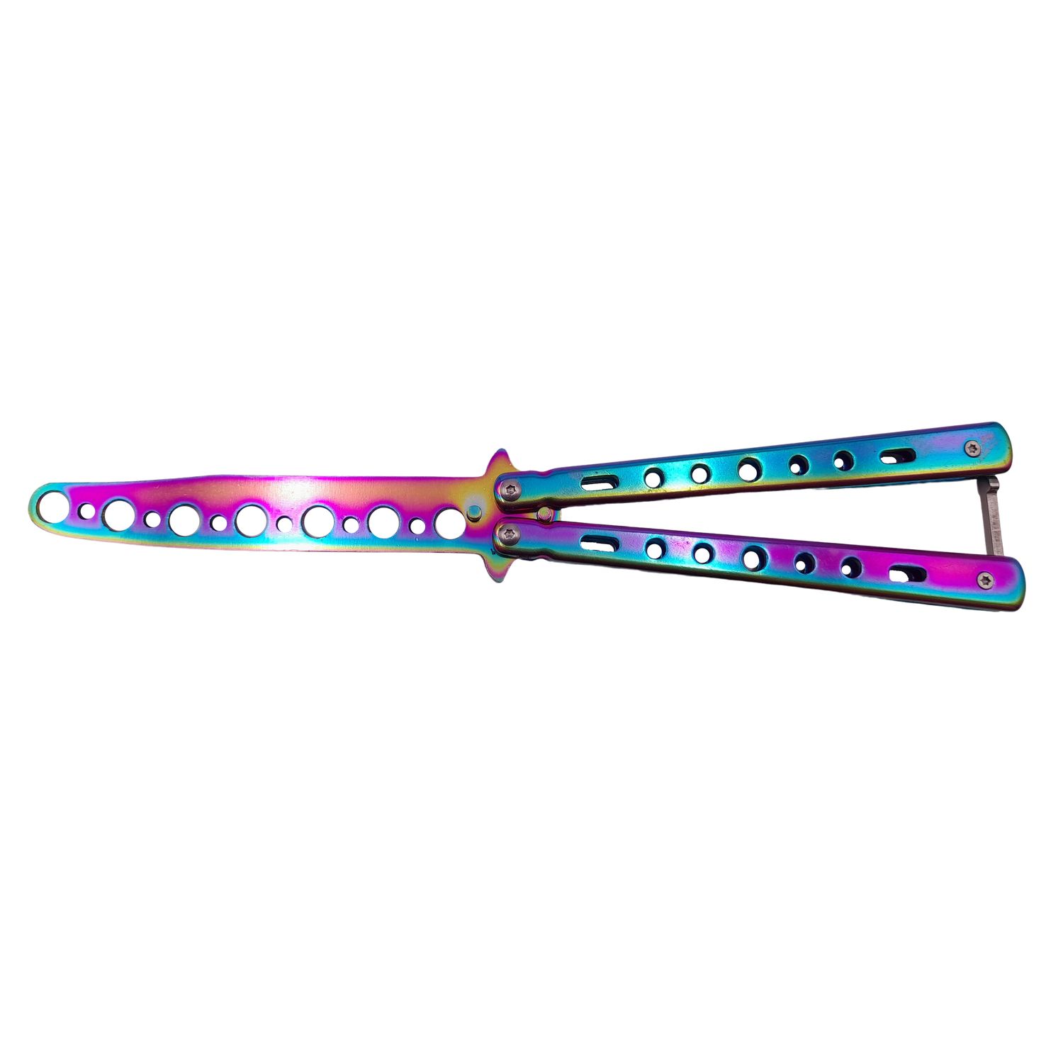 Briceag de antrenament IdeallStore&reg;, model fluture, Rainbow Distortion, otel, 22.5 cm, multicolor fotografia produsului