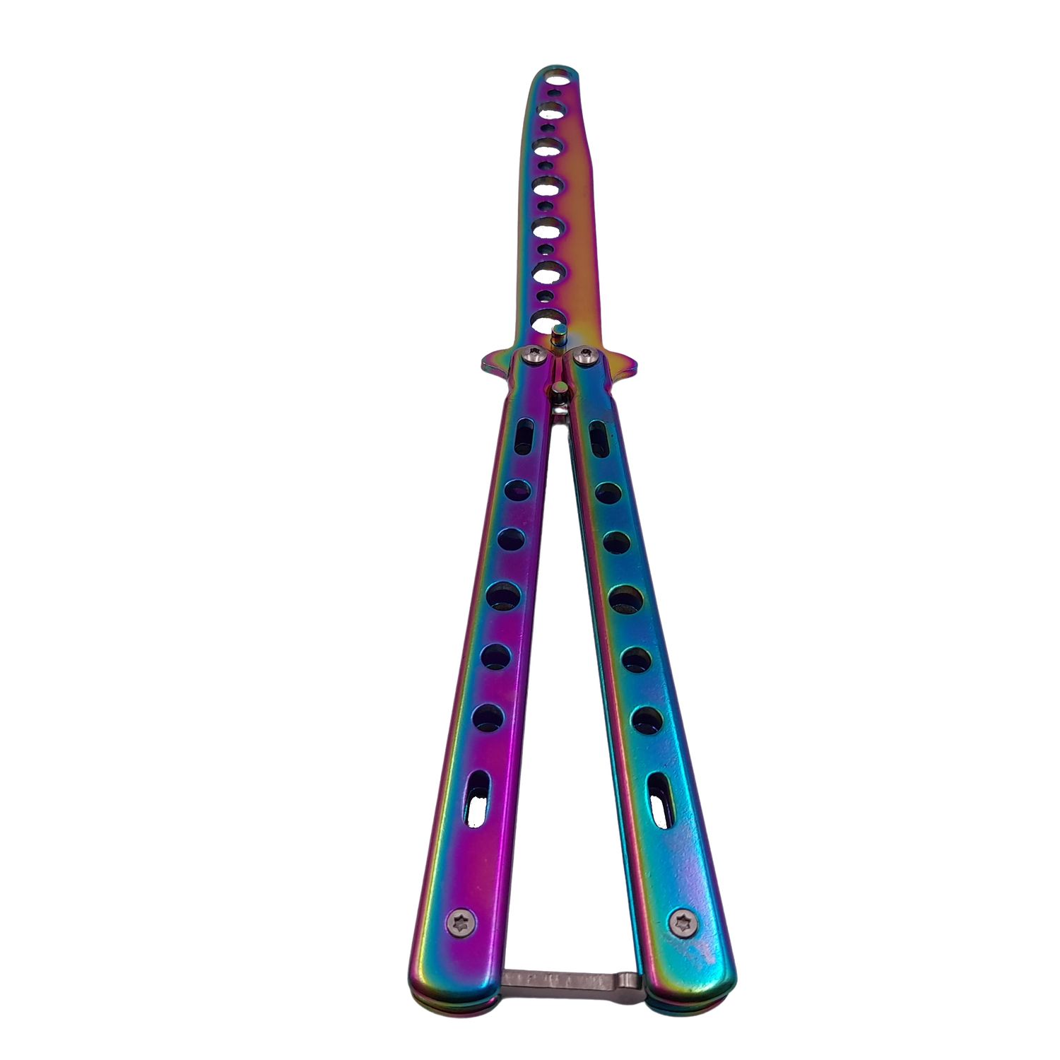 Briceag de antrenament IdeallStore&reg;, model fluture, Rainbow Distortion, otel, 22.5 cm, multicolor fotografia produsului View 5 L