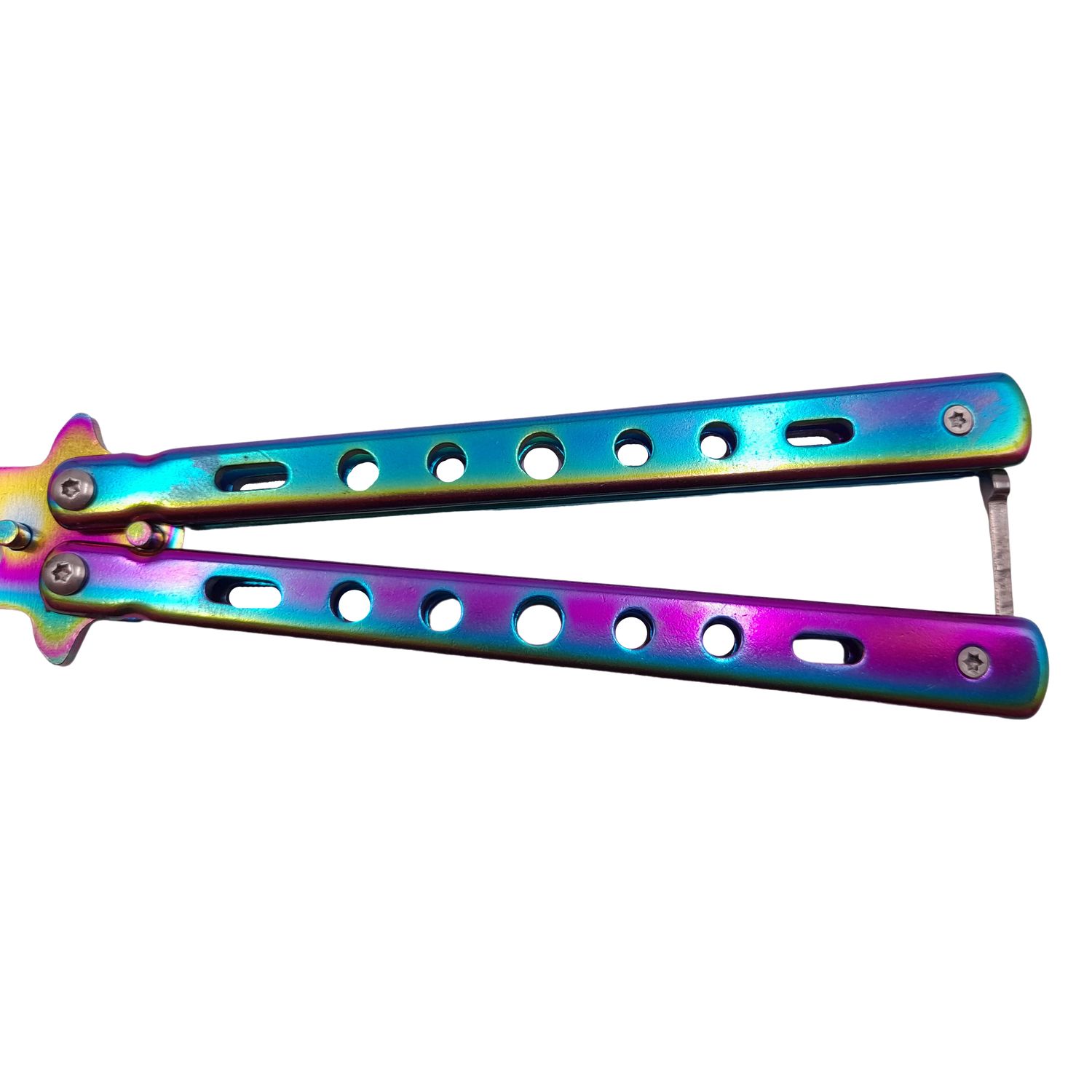 Briceag de antrenament IdeallStore&reg;, model fluture, Rainbow Distortion, otel, 22.5 cm, multicolor fotografia produsului View 3 L