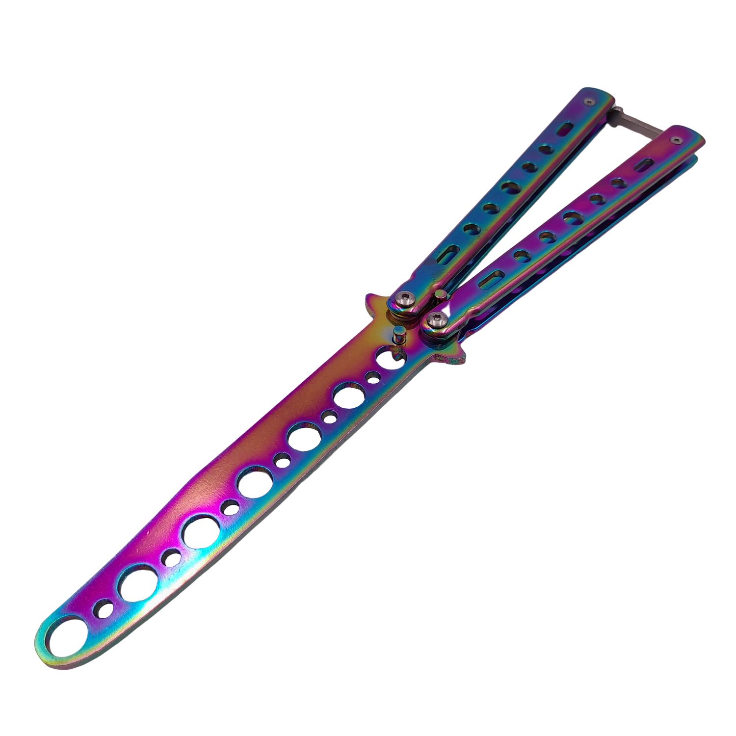 Briceag de antrenament IdeallStore&reg;, model fluture, Rainbow Distortion, otel, 22.5 cm, multicolor fotografia produsului View 2 L