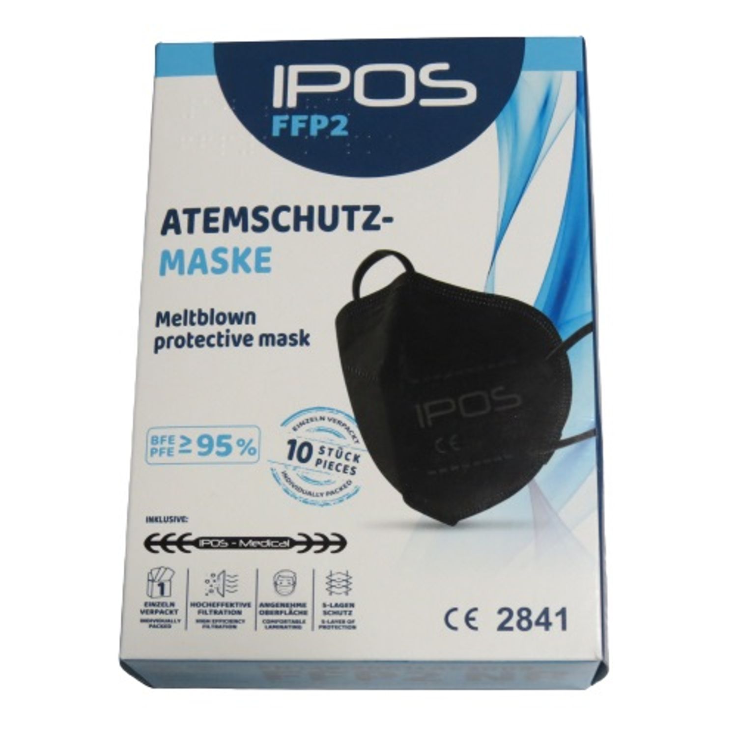 Masca FFP2, 5 straturi, BFE>95%, neagra, certificare CE 2841 fotografia produsului View 9 L
